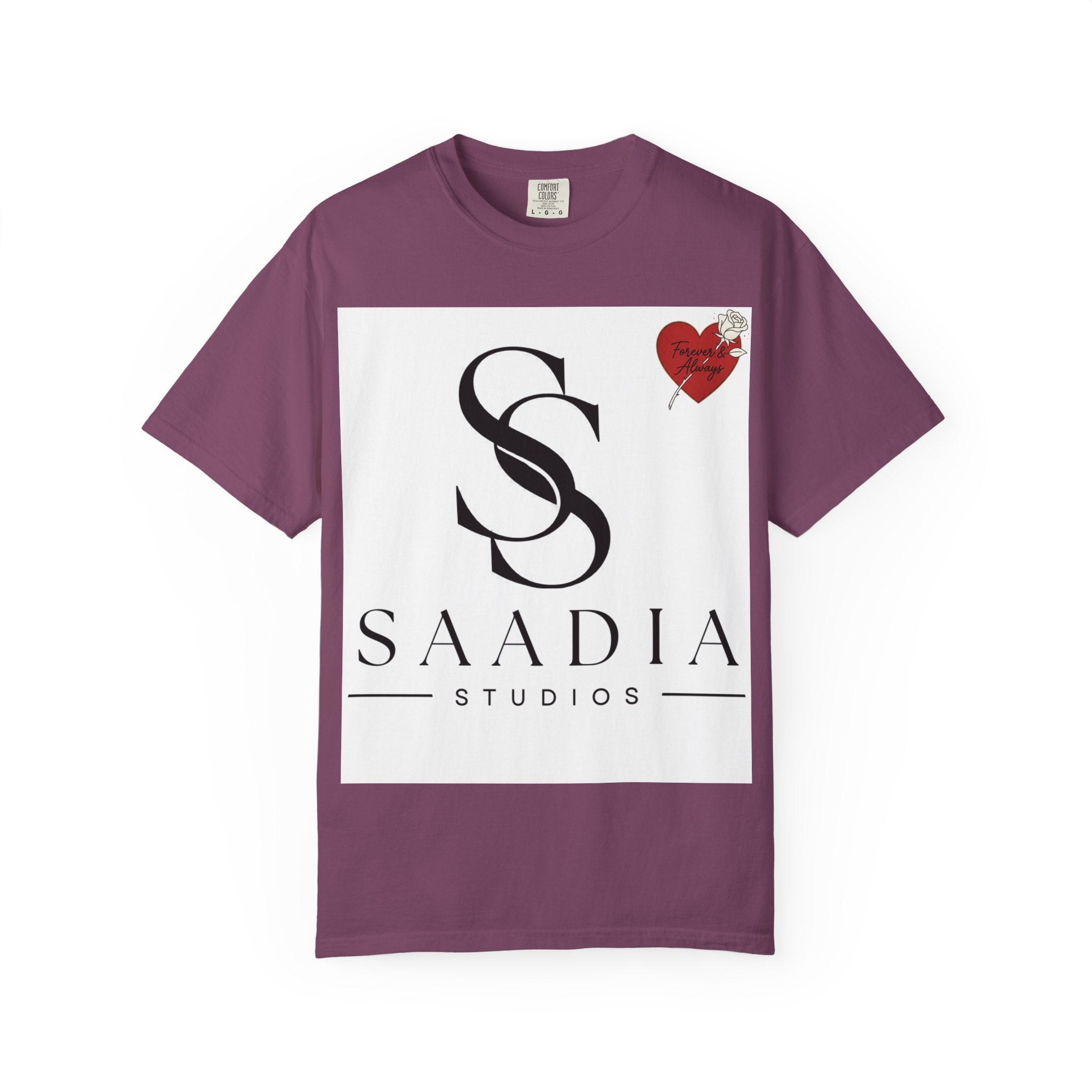 Saadia Studios Logo T-Shirt — SS Monogram Tee with Heart Accent