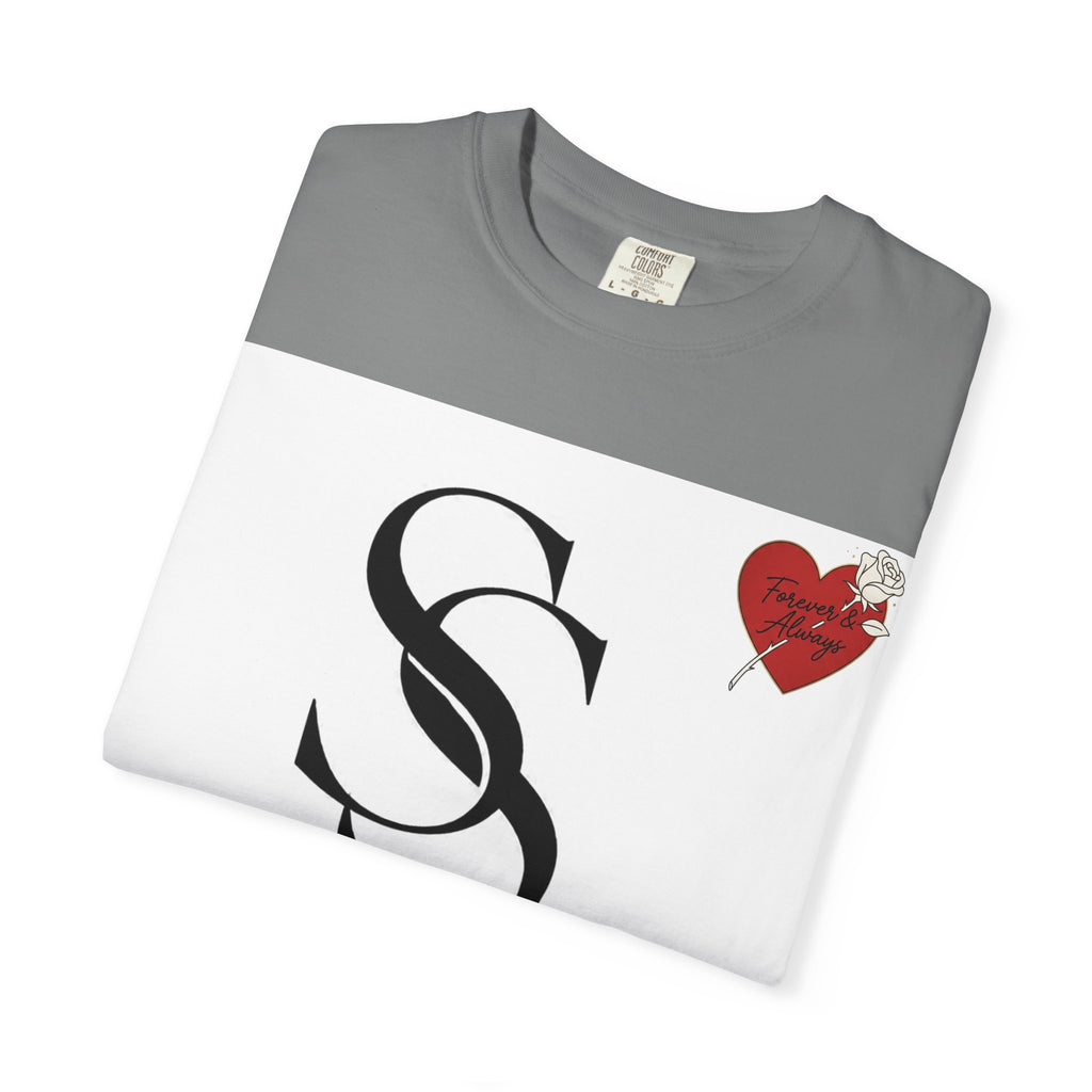 Saadia Studios Logo T-Shirt — SS Monogram Tee with Heart Accent