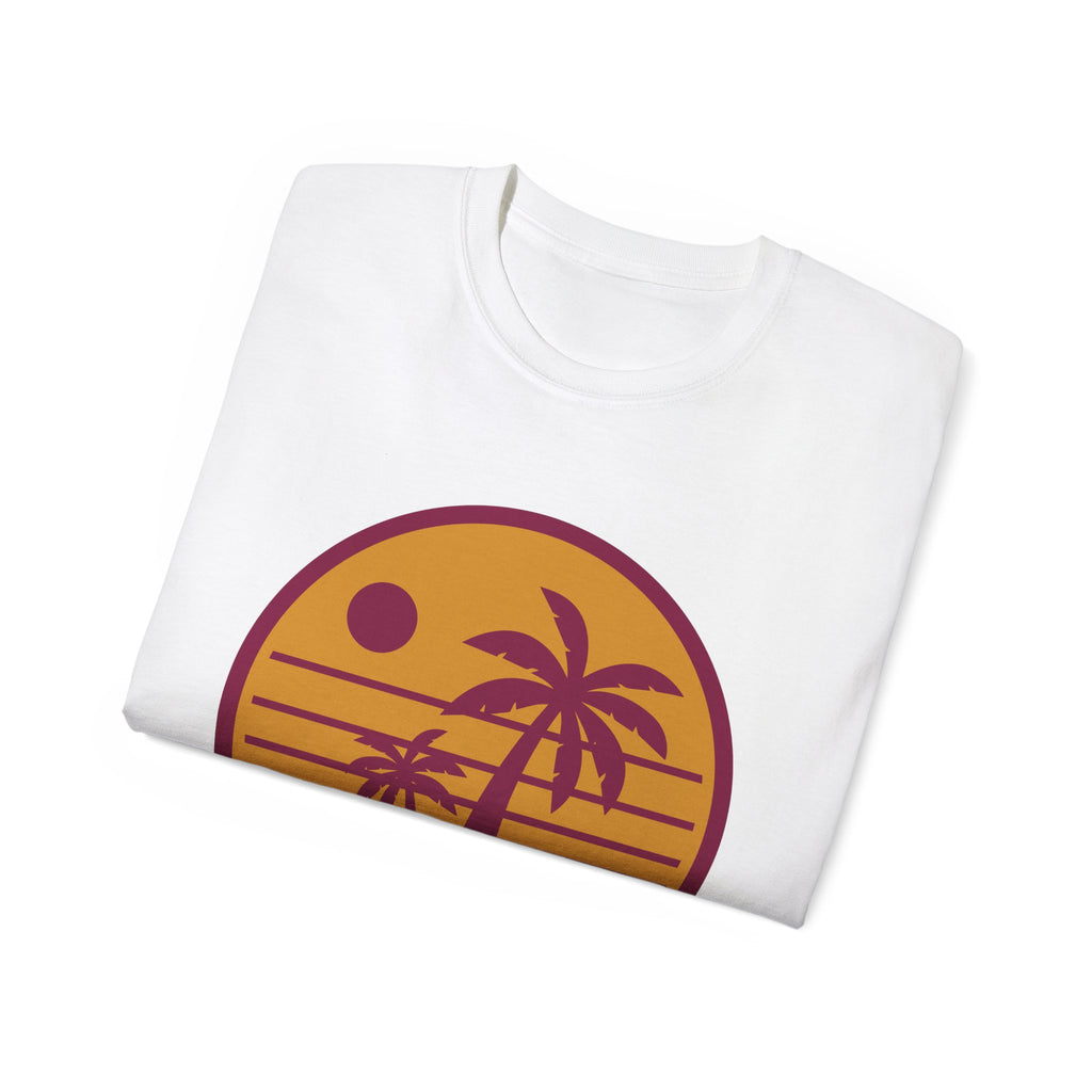 T-Shirt — Retro Palm Sunset Surf Tee ("Salt Air, Soft Hearts")