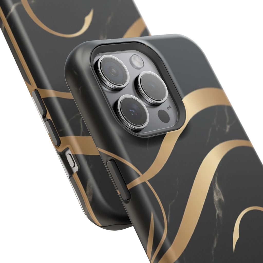 Magnetic Impact-Resistant Phone Case — Black Marble with Gold Swirl