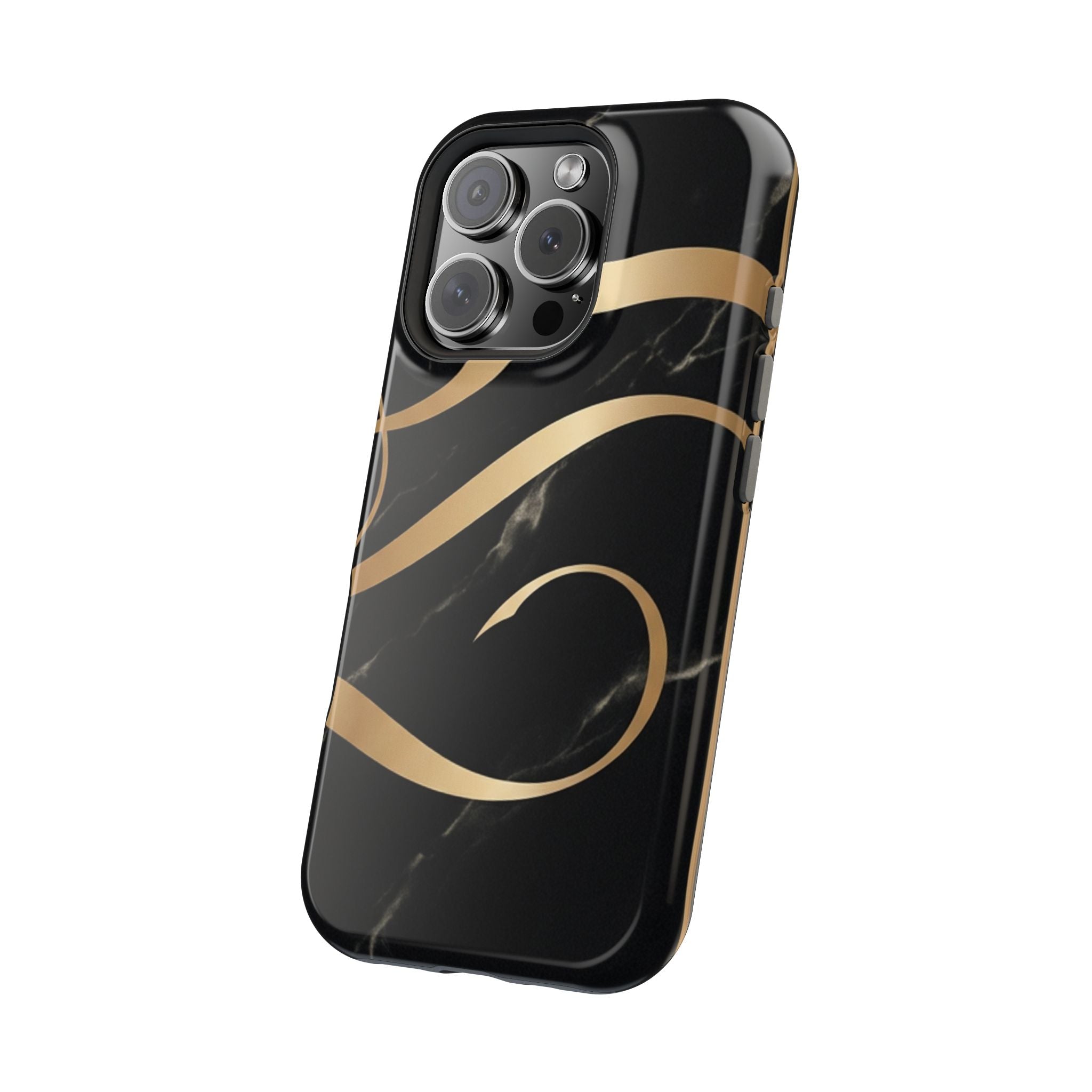 Magnetic Impact-Resistant Phone Case — Black Marble with Gold Swirl