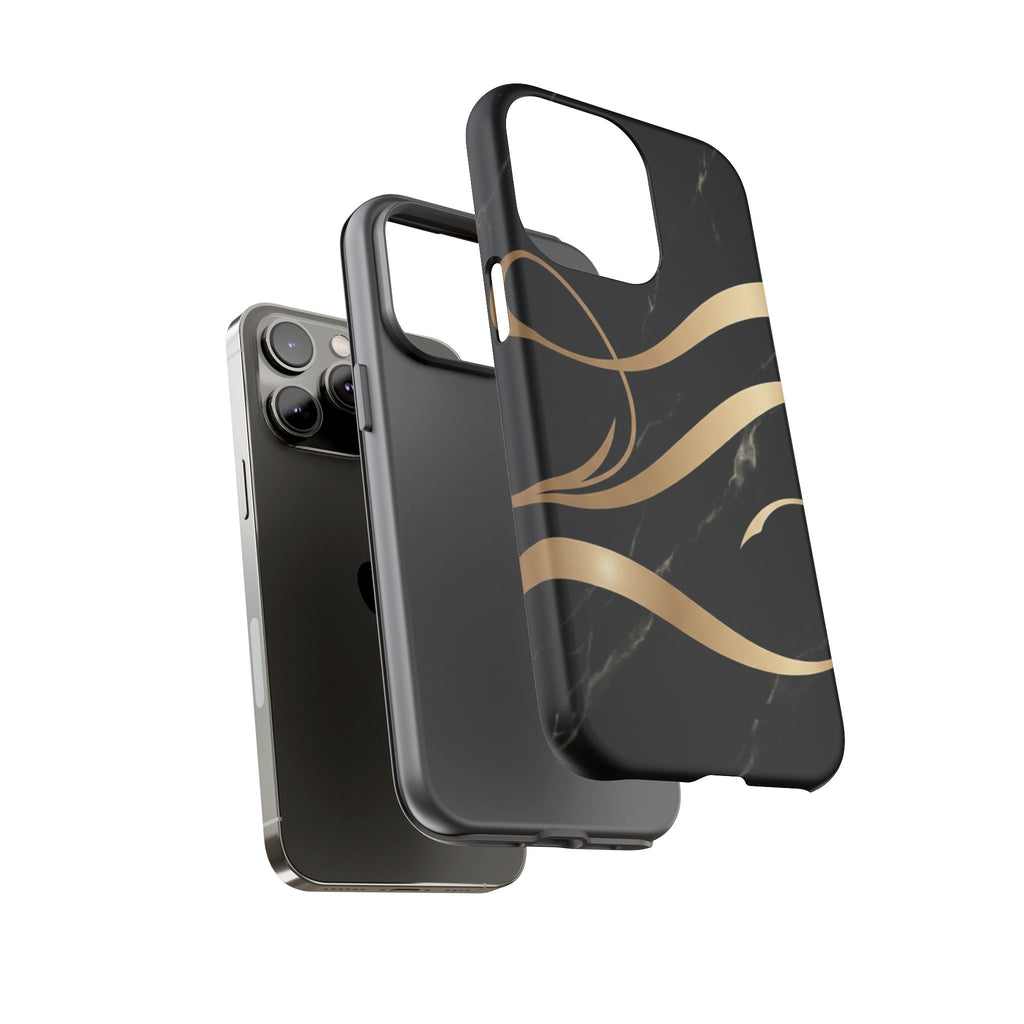 Black Marble Phone Case with Gold Swirl — Elegant Protective Tough Case