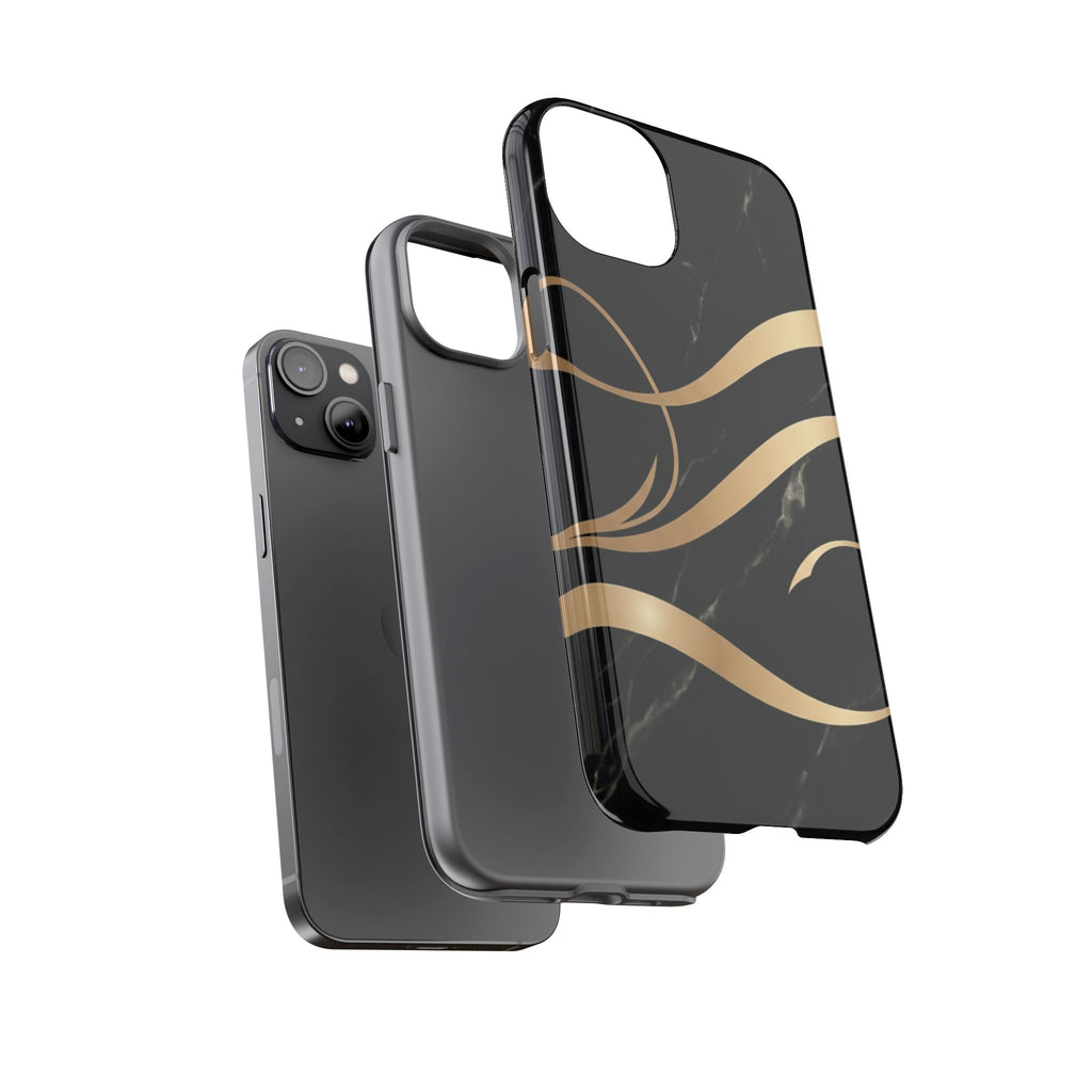 Black Marble Phone Case with Gold Swirl — Elegant Protective Tough Case