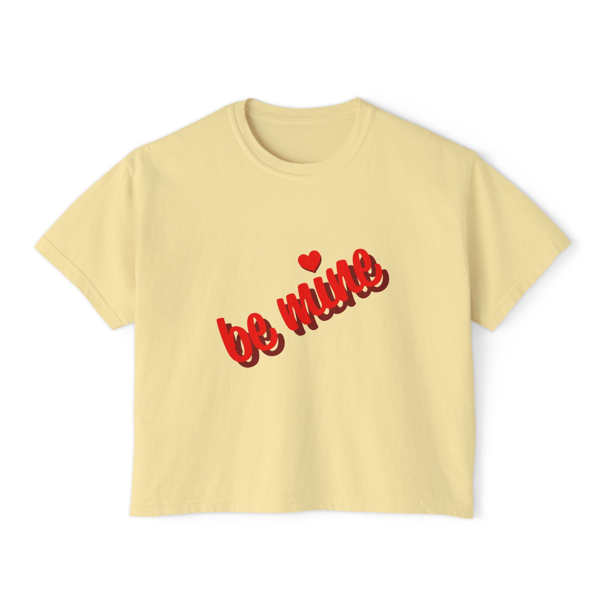 Be Mine Heart Script Boxy Tee — Valentine Rose Graphic Top