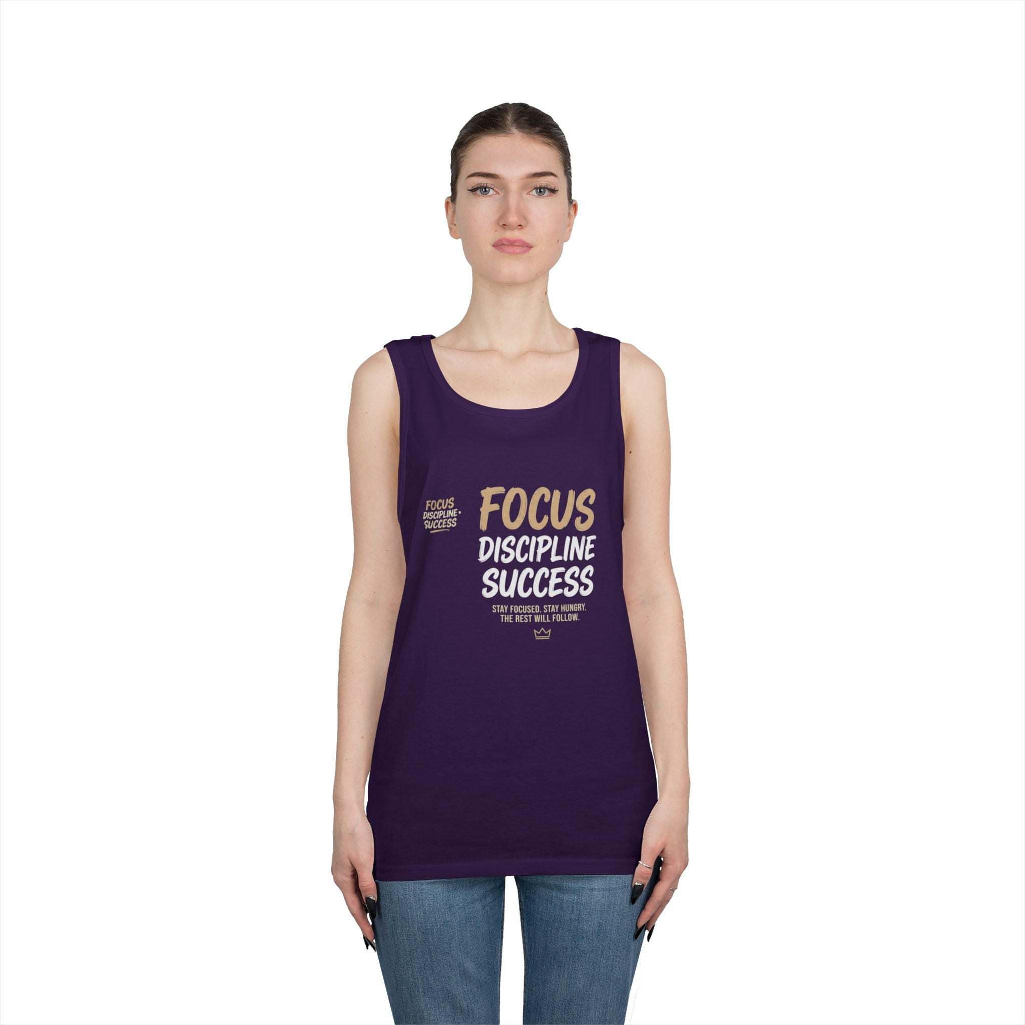 Motivational 'FOCUS Discipline Success' Cotton Tank Top