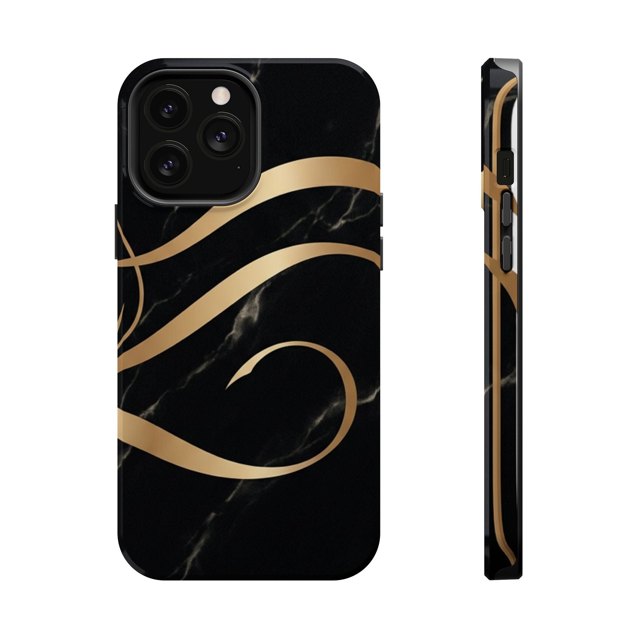 Magnetic Impact-Resistant Phone Case — Black Marble with Gold Swirl