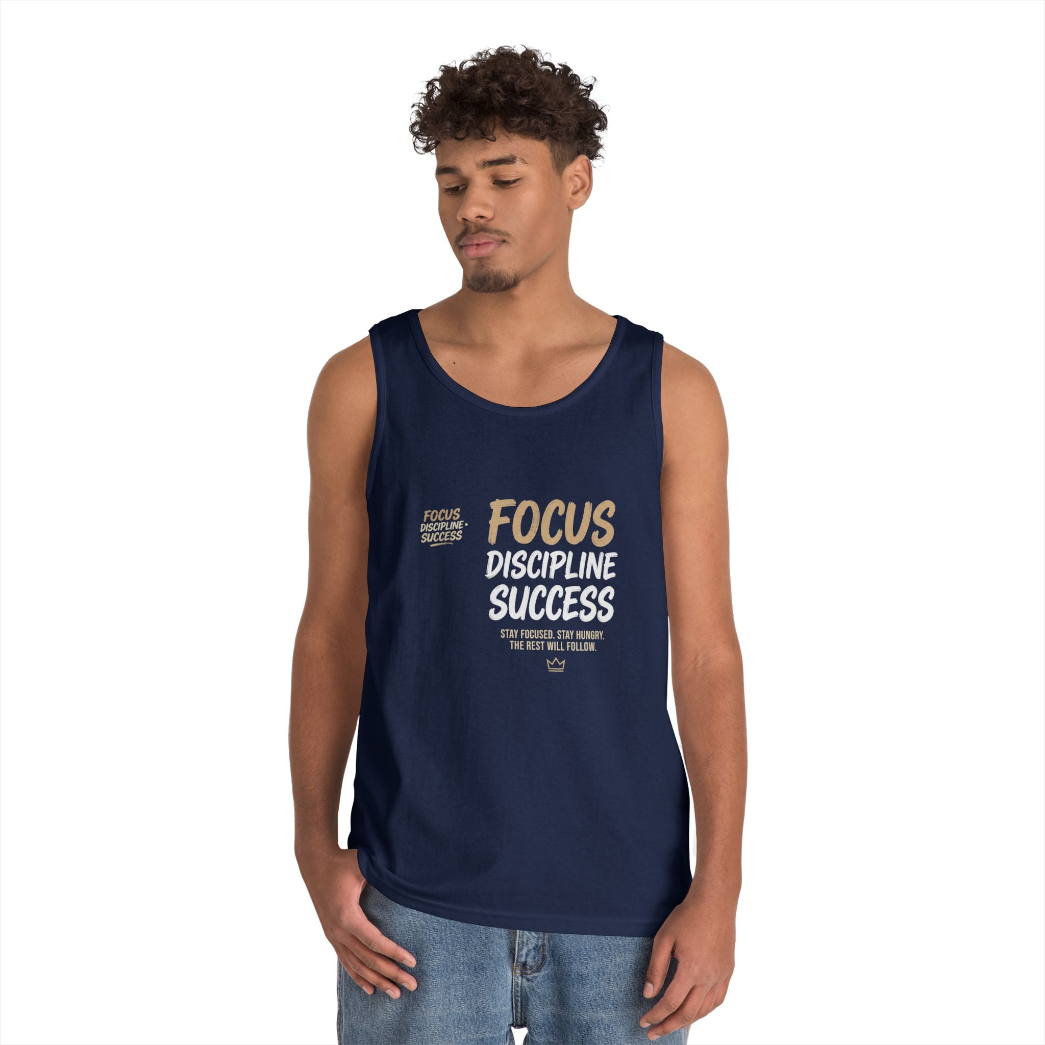 Motivational 'FOCUS Discipline Success' Cotton Tank Top
