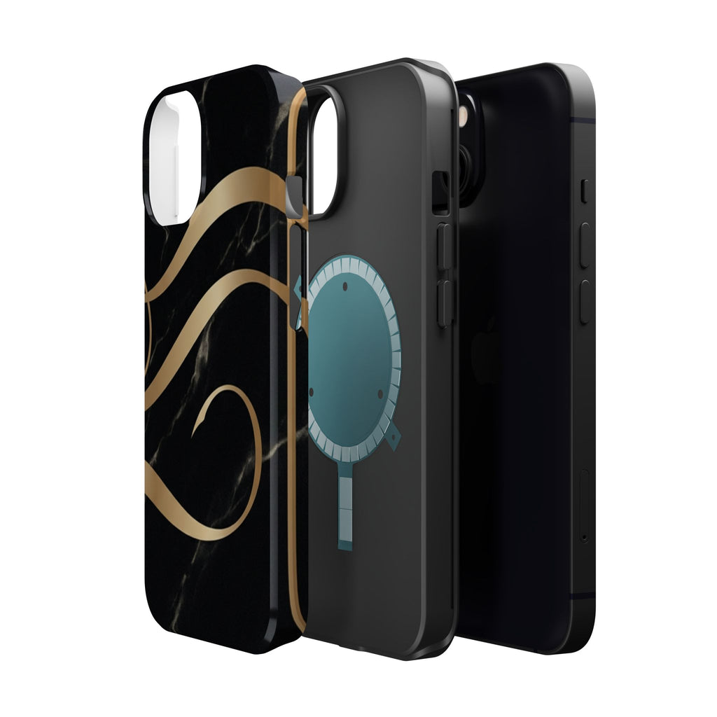 Magnetic Impact-Resistant Phone Case — Black Marble with Gold Swirl