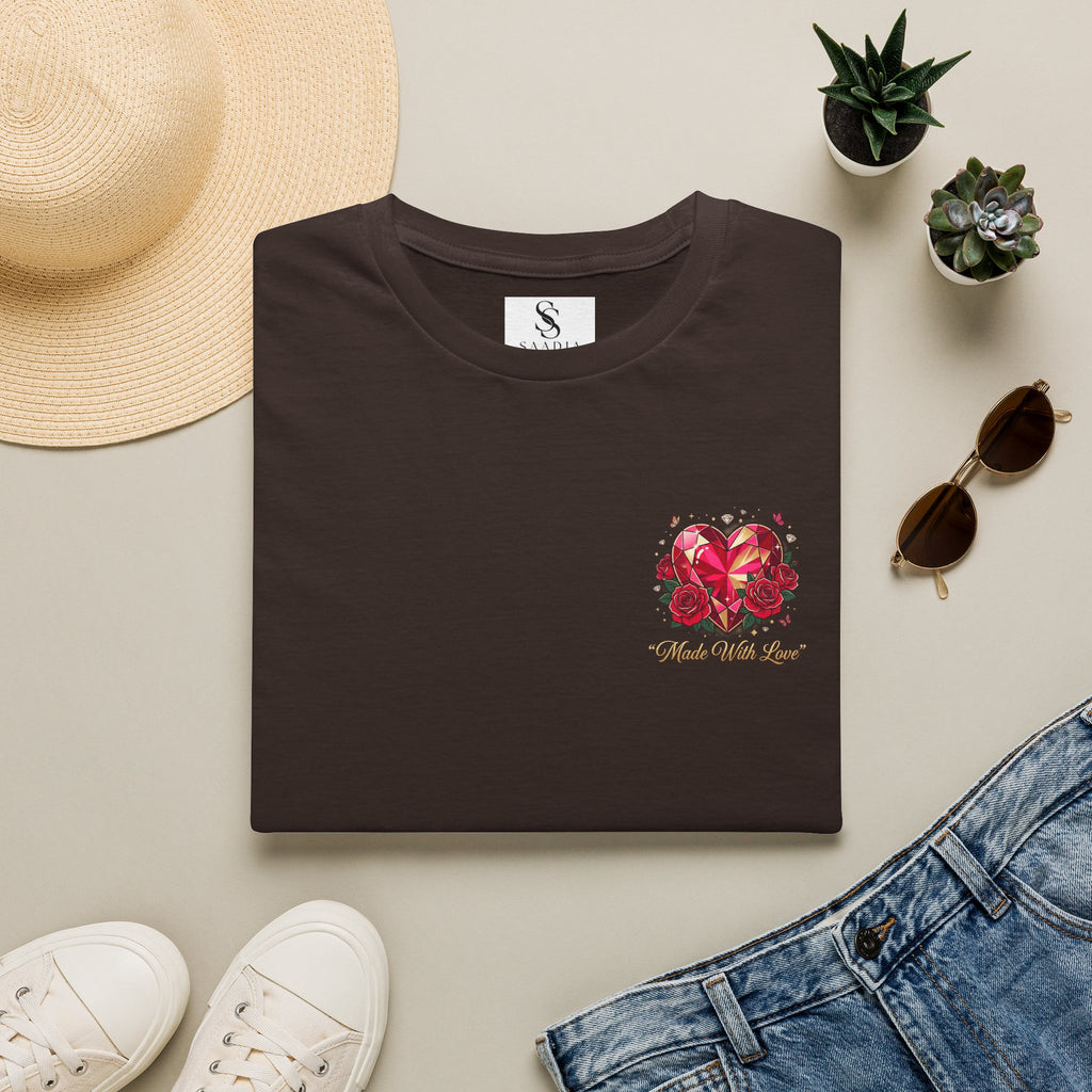 Heart Floral Graphic T-Shirt — "Made With Love" Chest Print