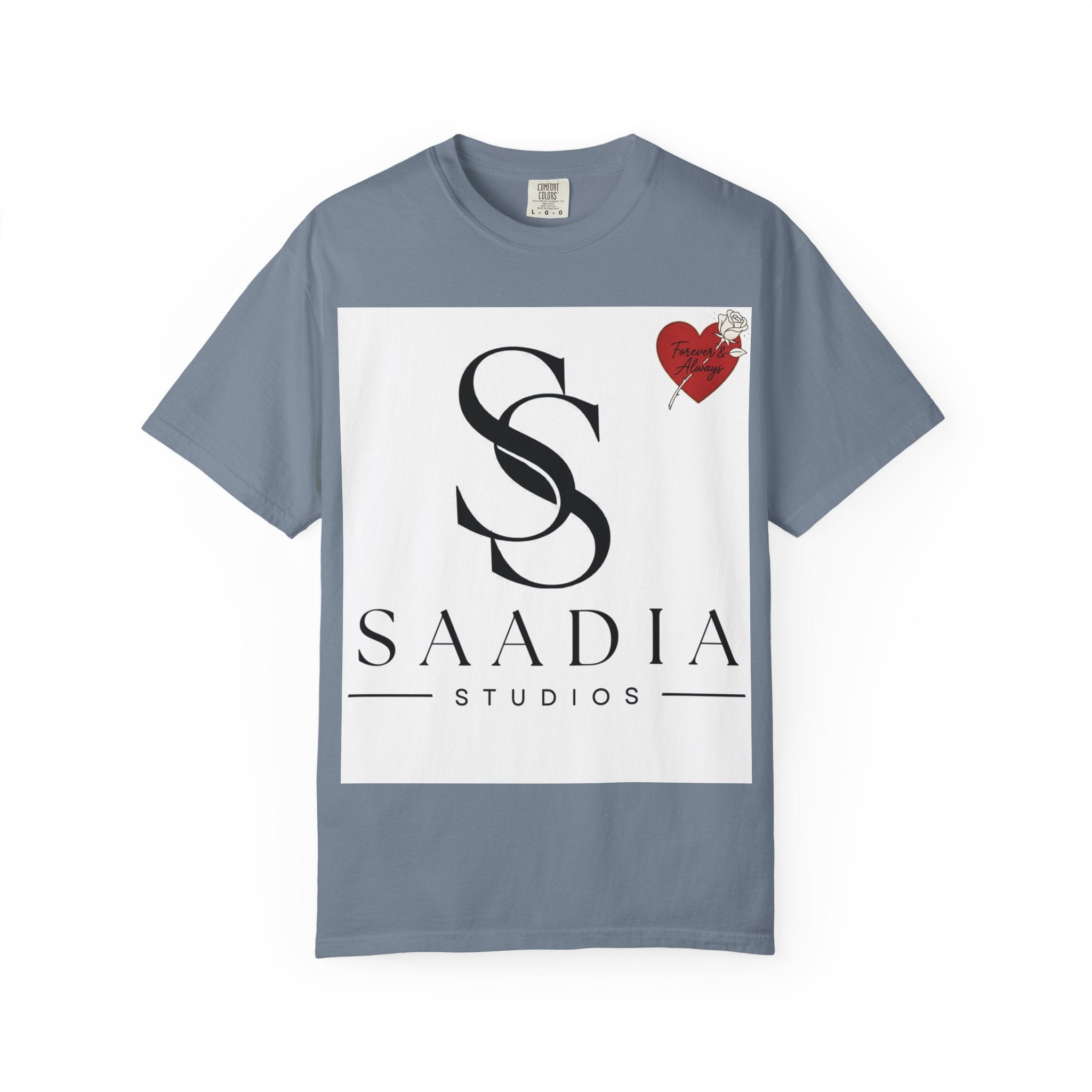 Saadia Studios Logo T-Shirt — SS Monogram Tee with Heart Accent