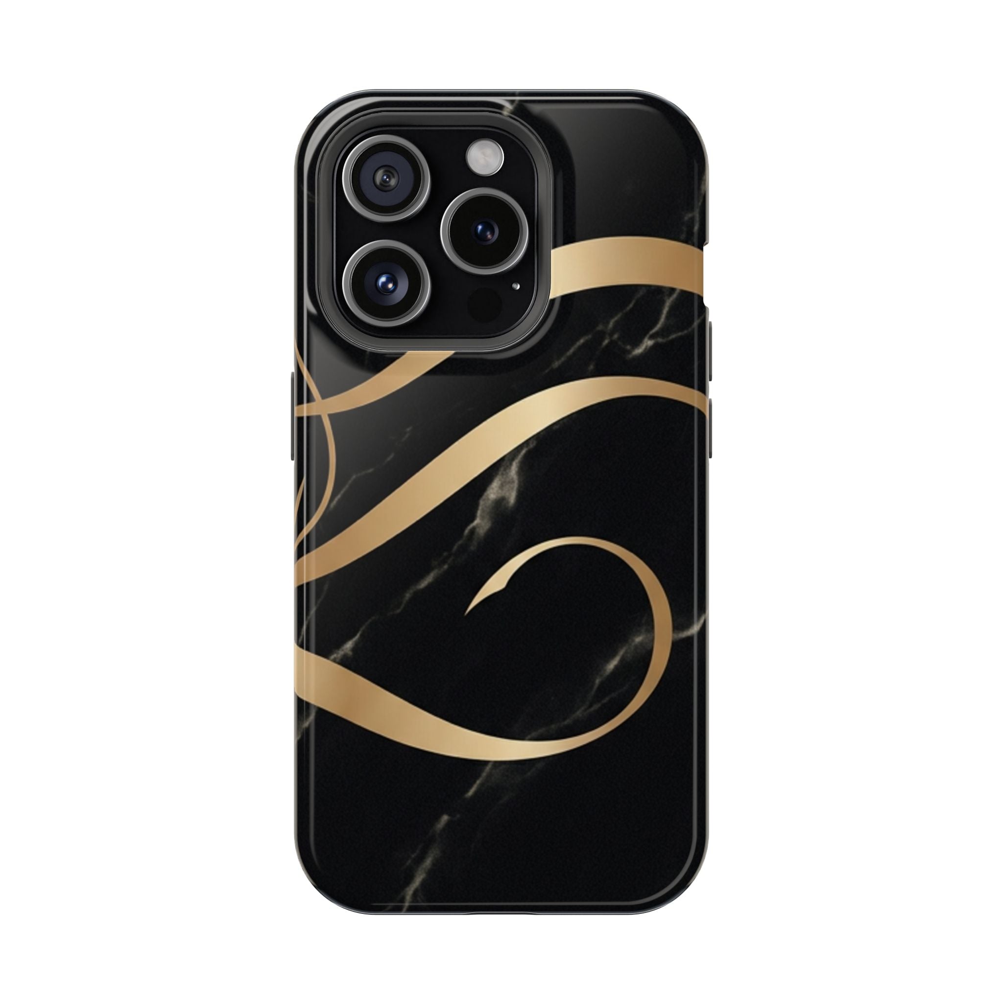 Magnetic Impact-Resistant Phone Case — Black Marble with Gold Swirl