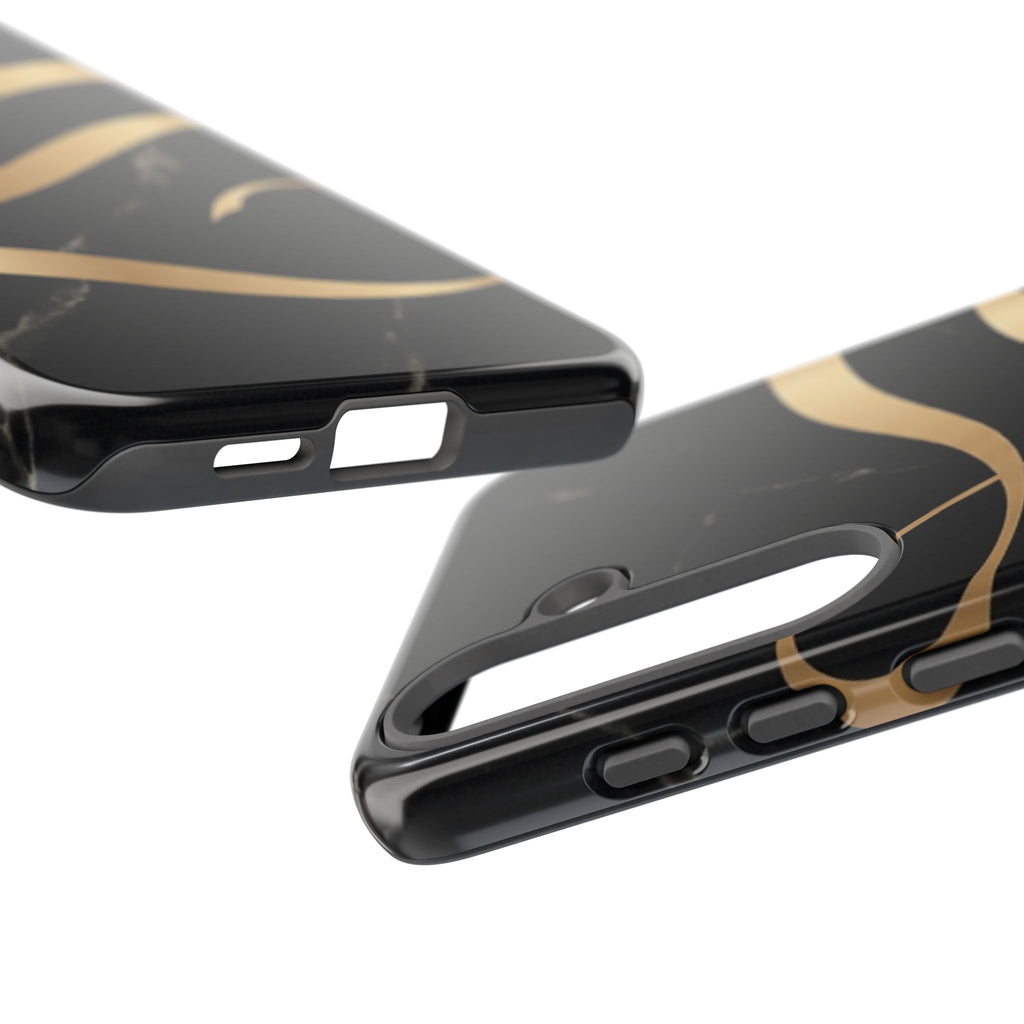 Black Marble Phone Case with Gold Swirl — Elegant Protective Tough Case