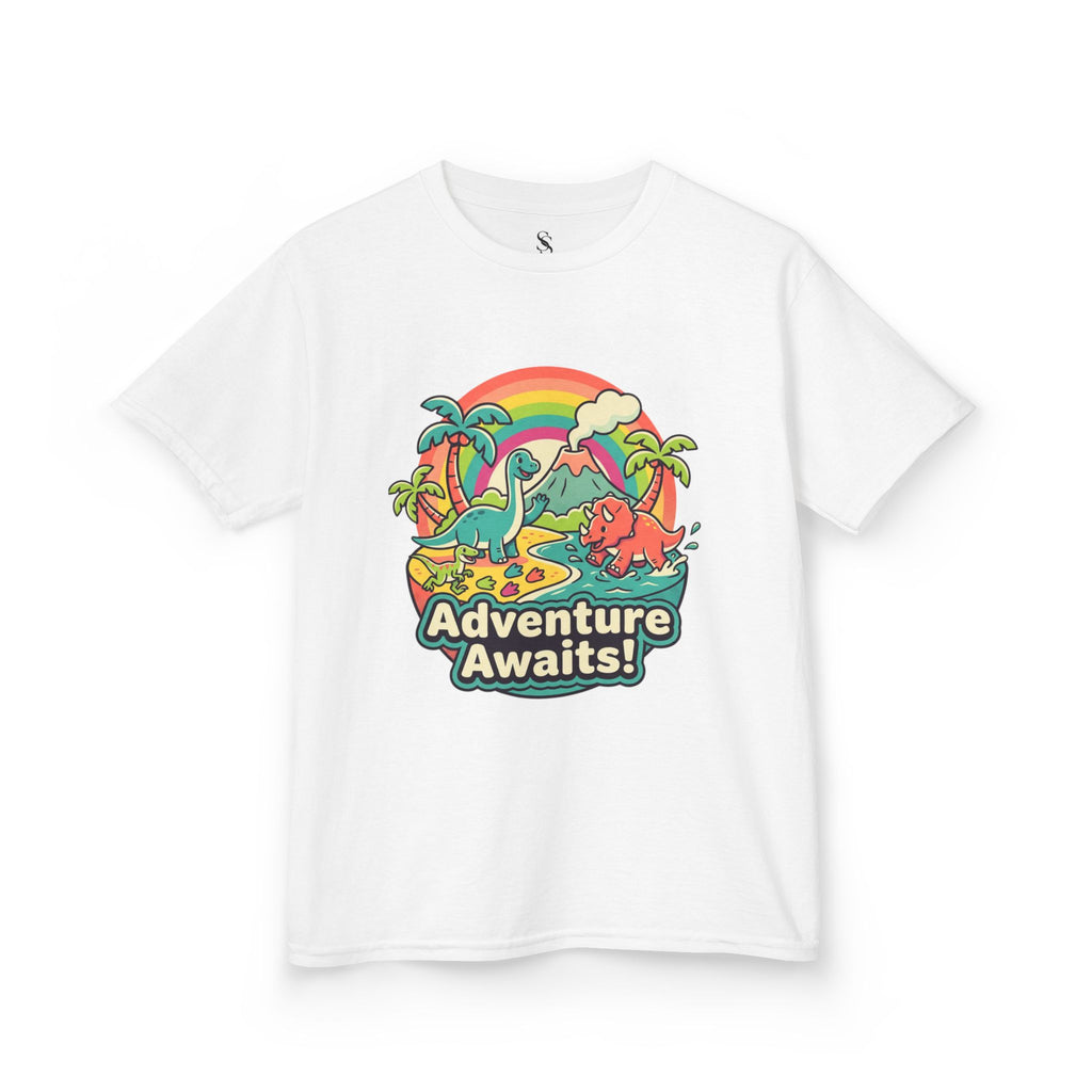 Kids Tee — "Adventure Awaits!" Dino Beach Graphic