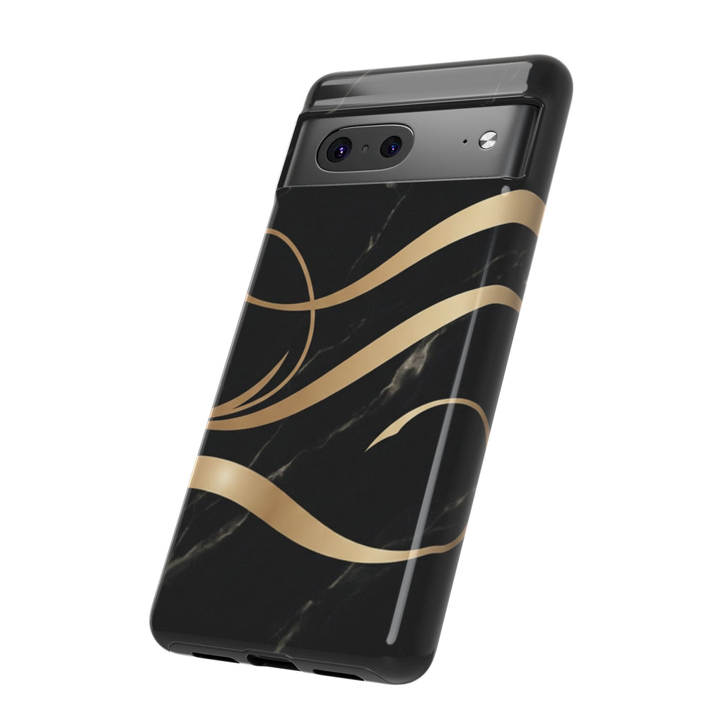 Black Marble Phone Case with Gold Swirl — Elegant Protective Tough Case