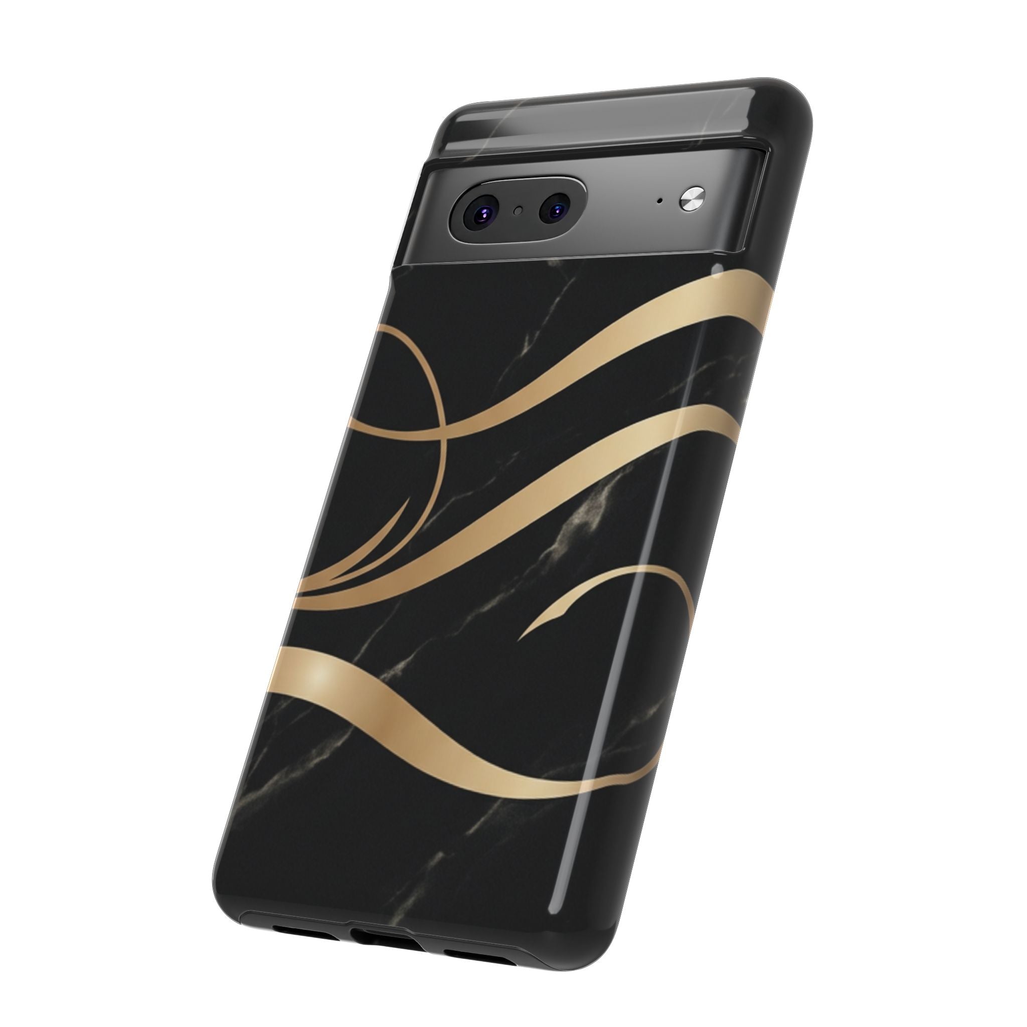 Black Marble Phone Case with Gold Swirl — Elegant Protective Tough Case