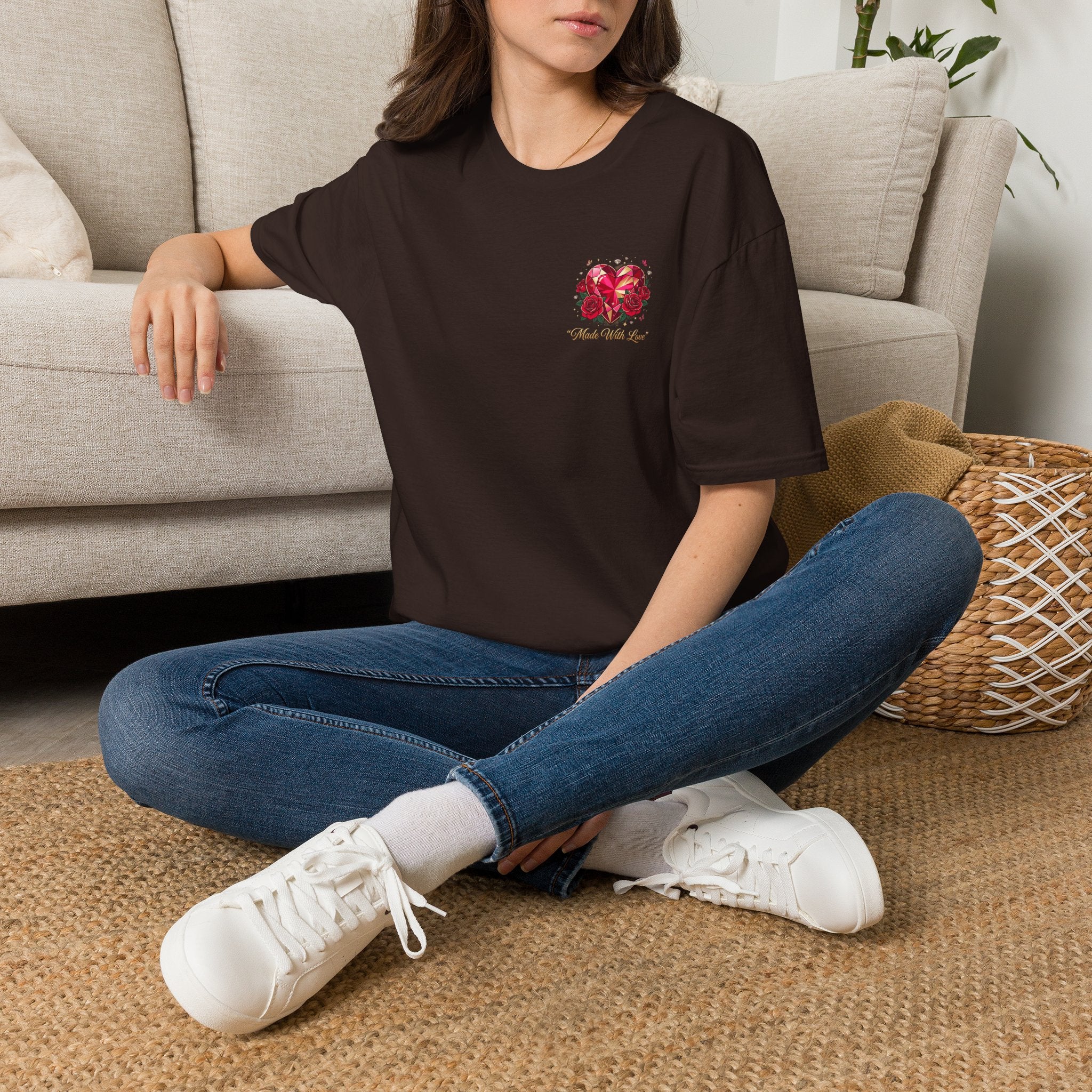 Heart Floral Graphic T-Shirt — "Made With Love" Chest Print