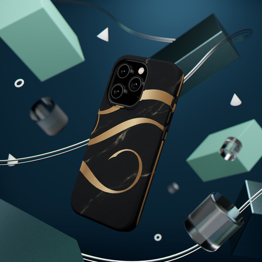 Magnetic Impact-Resistant Phone Case — Black Marble with Gold Swirl