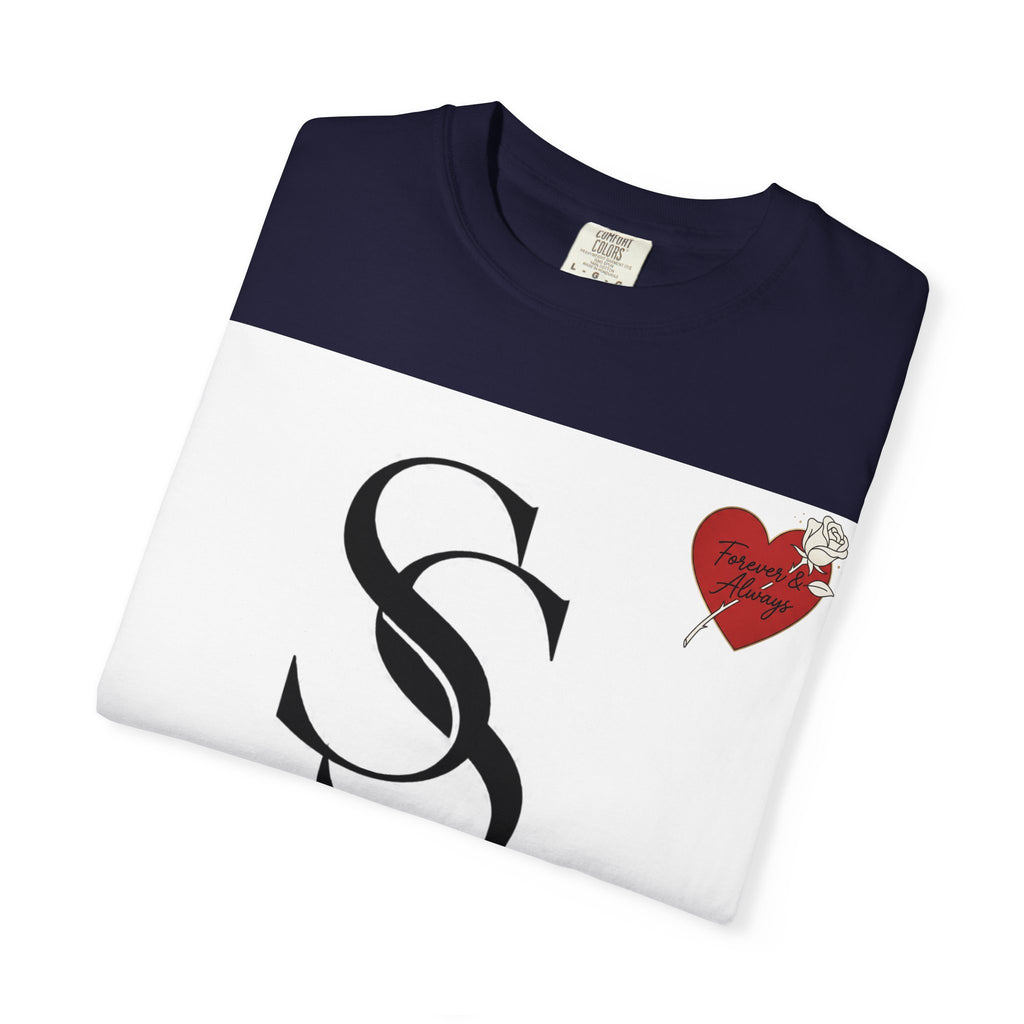 Saadia Studios Logo T-Shirt — SS Monogram Tee with Heart Accent
