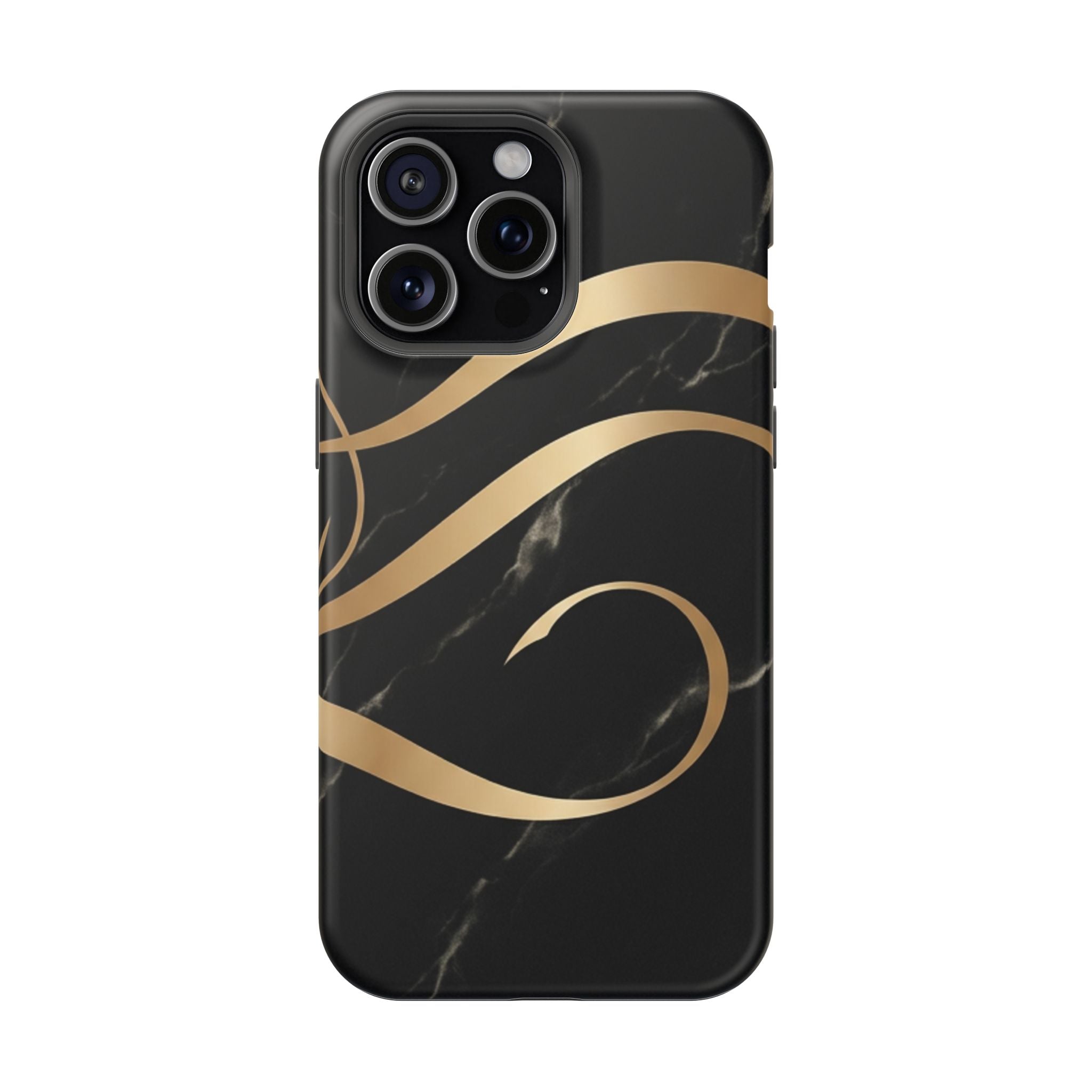 Magnetic Impact-Resistant Phone Case — Black Marble with Gold Swirl