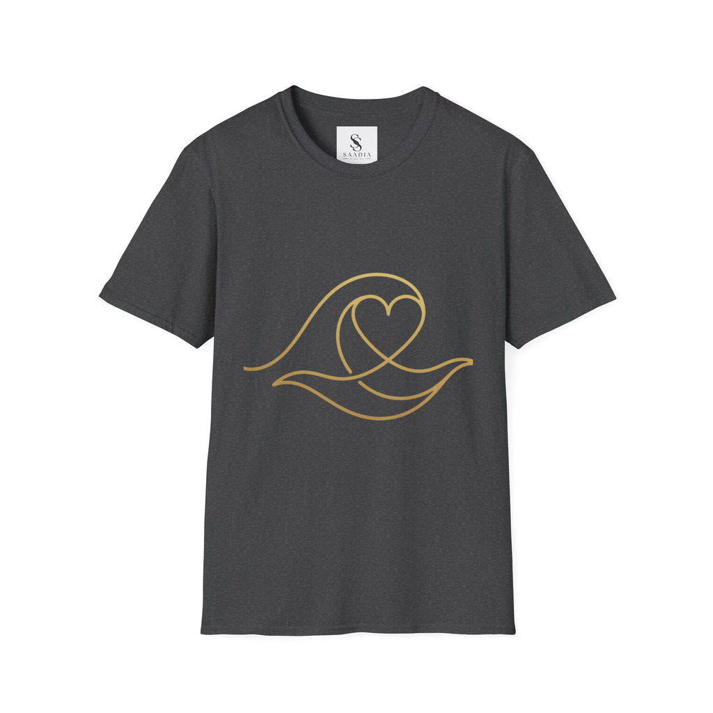 T-Shirt — Minimal Gold Wave Heart Graphic Tee | Beachy, Romantic Casual Top