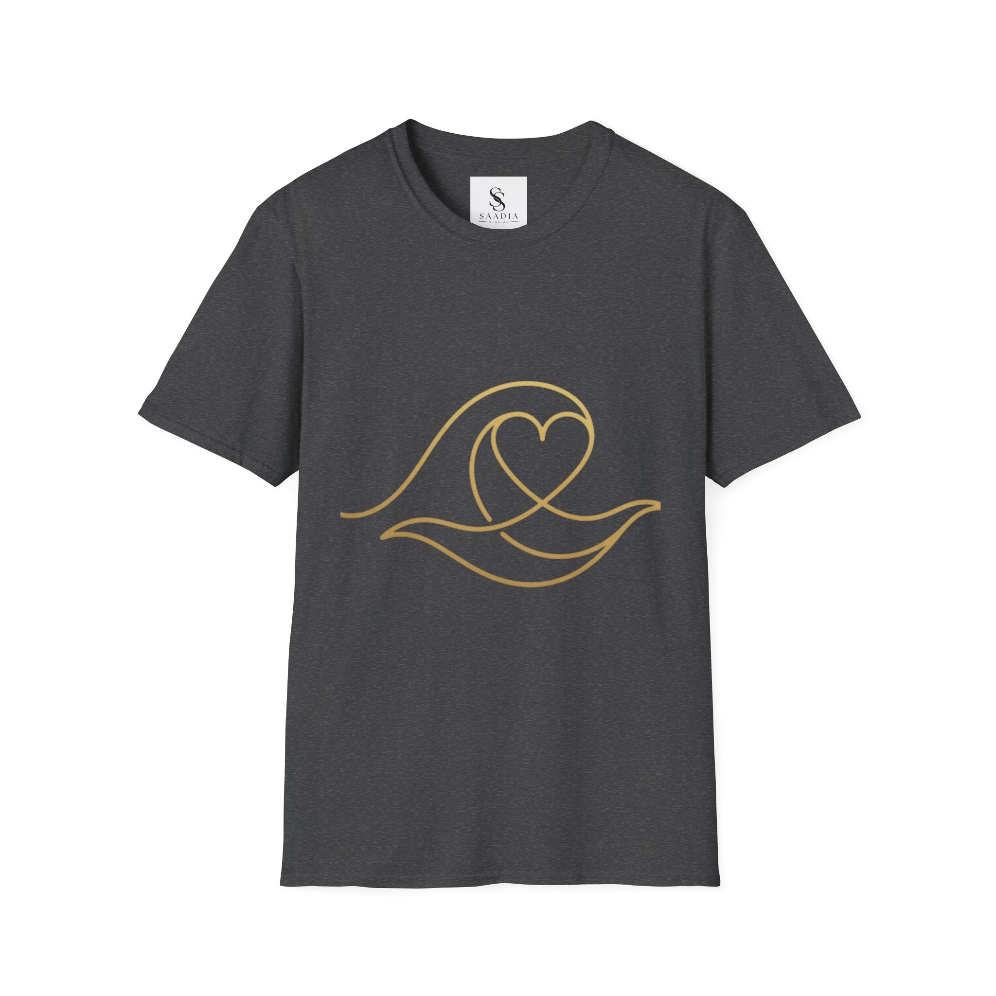 T-Shirt — Minimal Gold Wave Heart Graphic Tee | Beachy, Romantic Casual Top
