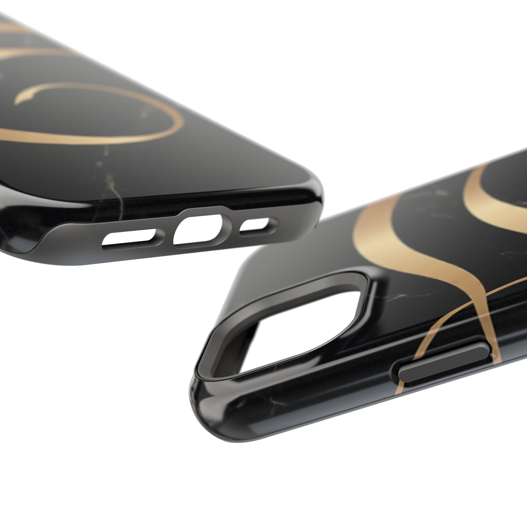 Magnetic Impact-Resistant Phone Case — Black Marble with Gold Swirl
