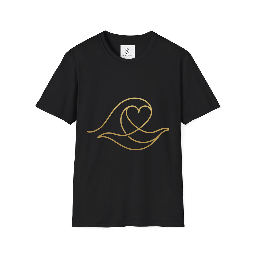 T-Shirt — Minimal Gold Wave Heart Graphic Tee | Beachy, Romantic Casual Top