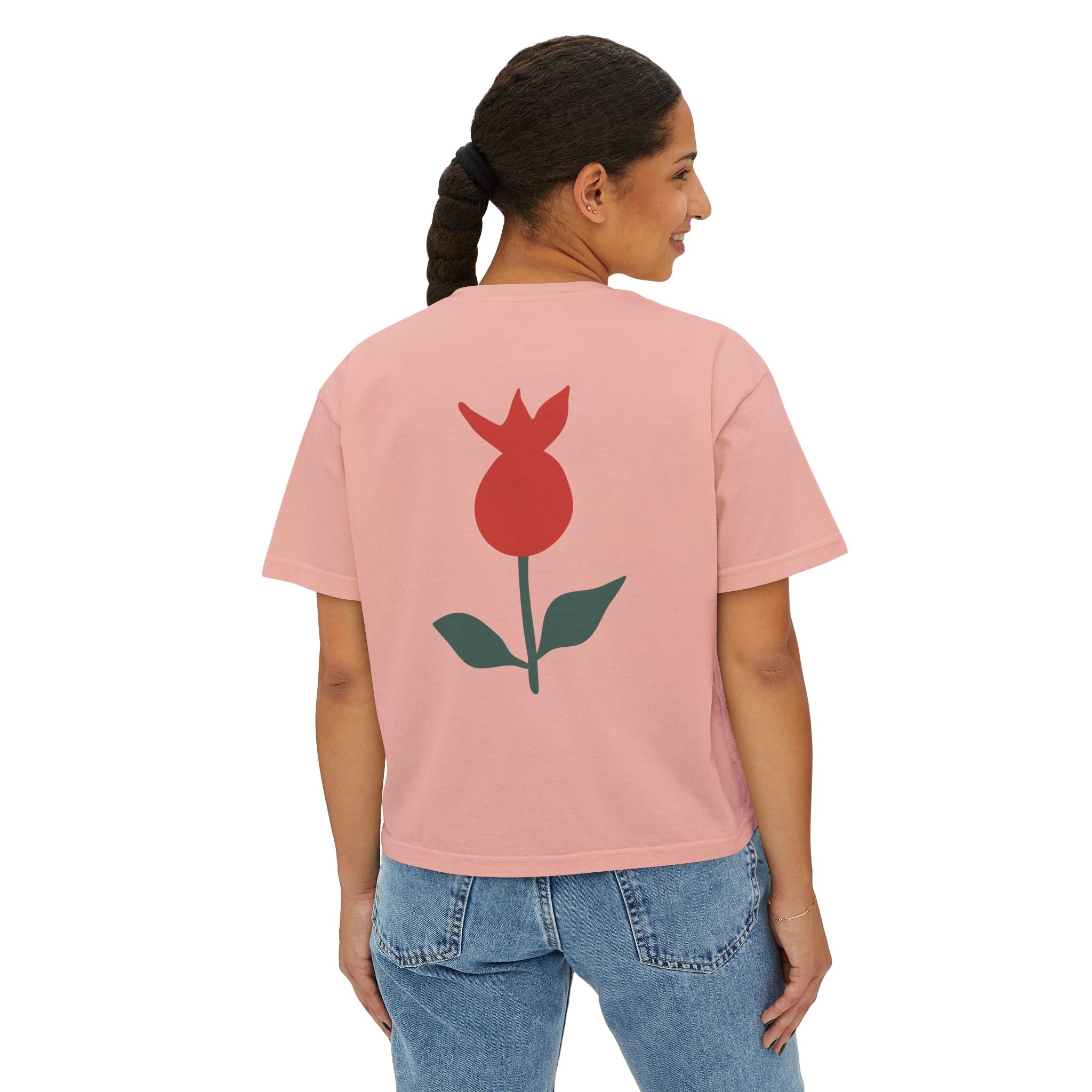 Be Mine Heart Script Boxy Tee — Valentine Rose Graphic Top