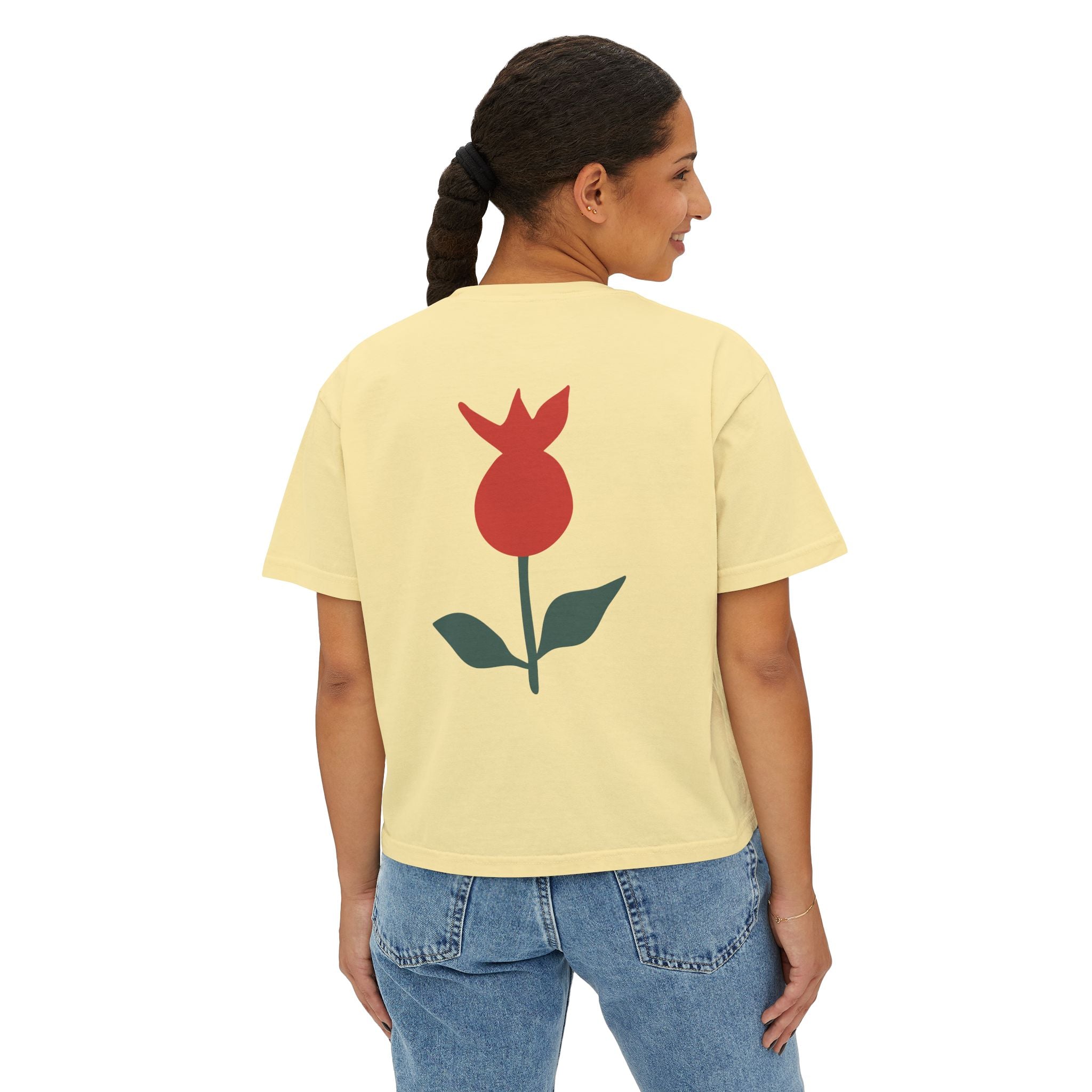 Be Mine Heart Script Boxy Tee — Valentine Rose Graphic Top