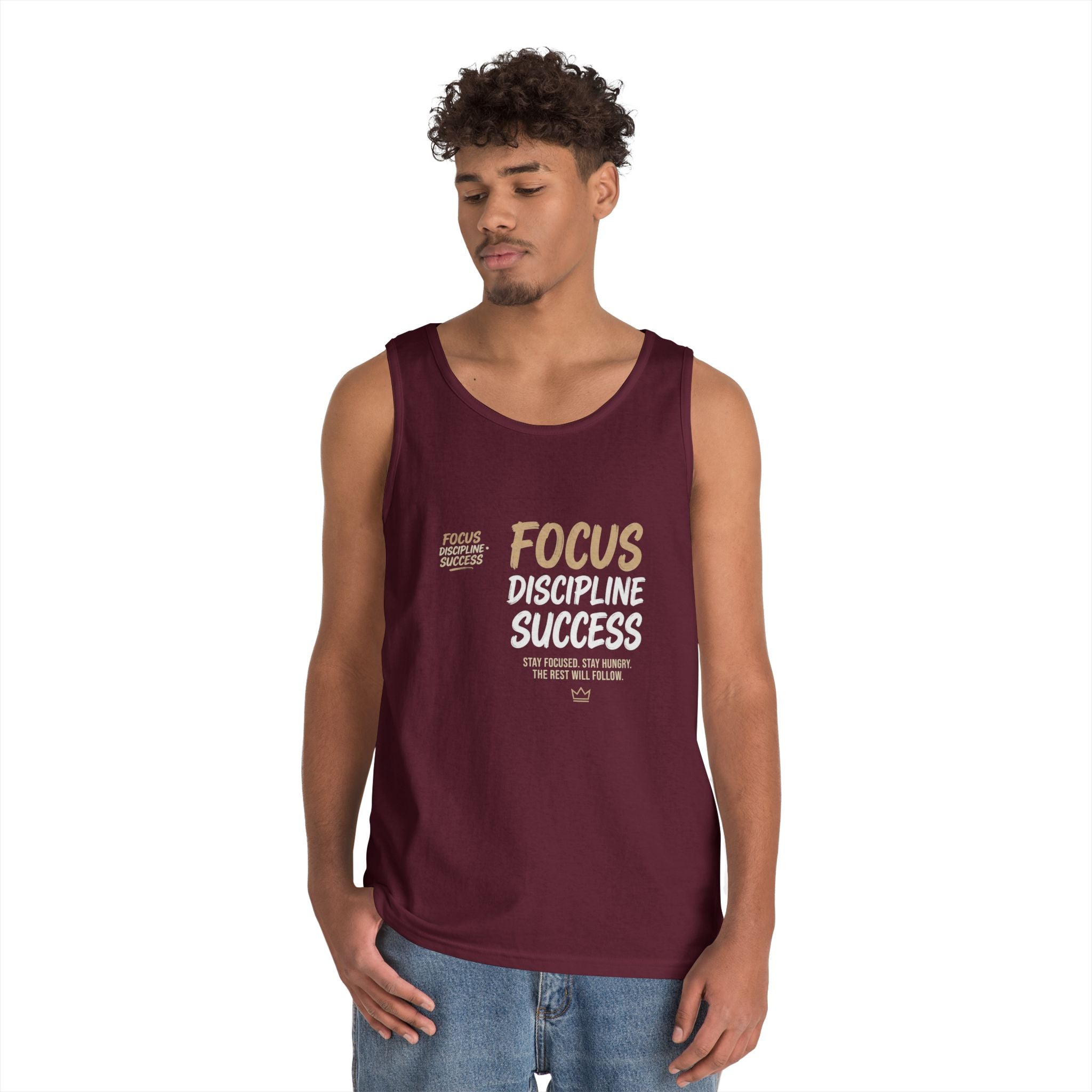 Motivational 'FOCUS Discipline Success' Cotton Tank Top