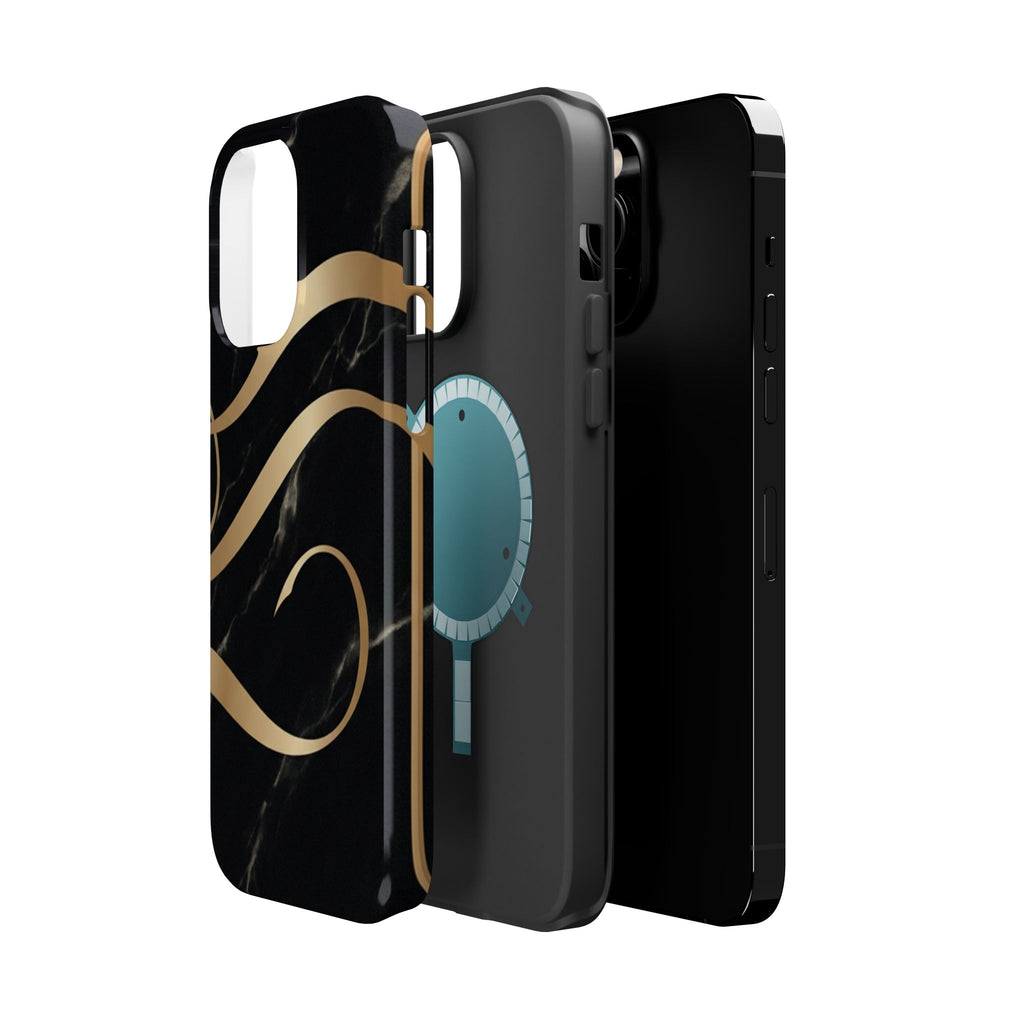 Magnetic Impact-Resistant Phone Case — Black Marble with Gold Swirl