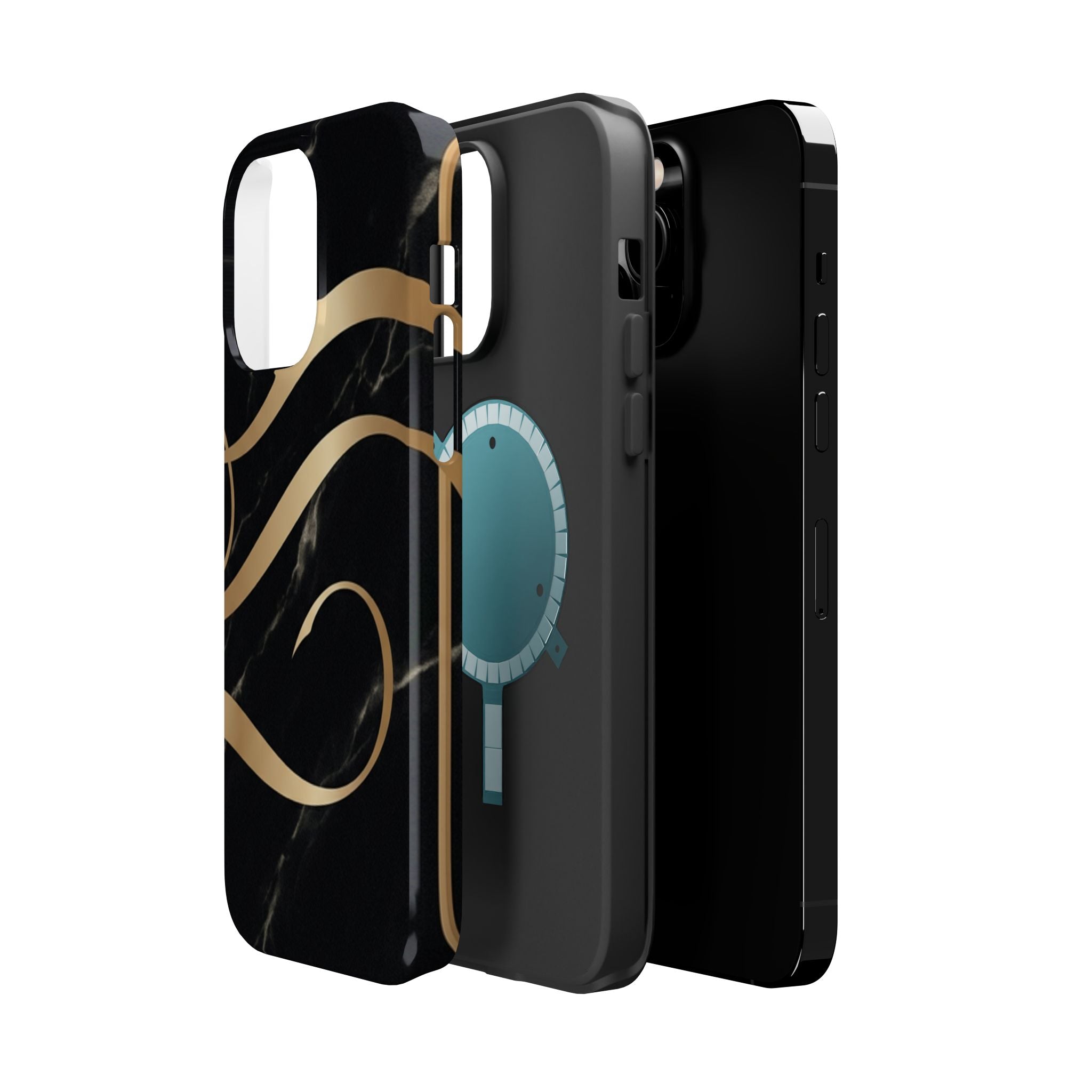 Magnetic Impact-Resistant Phone Case — Black Marble with Gold Swirl
