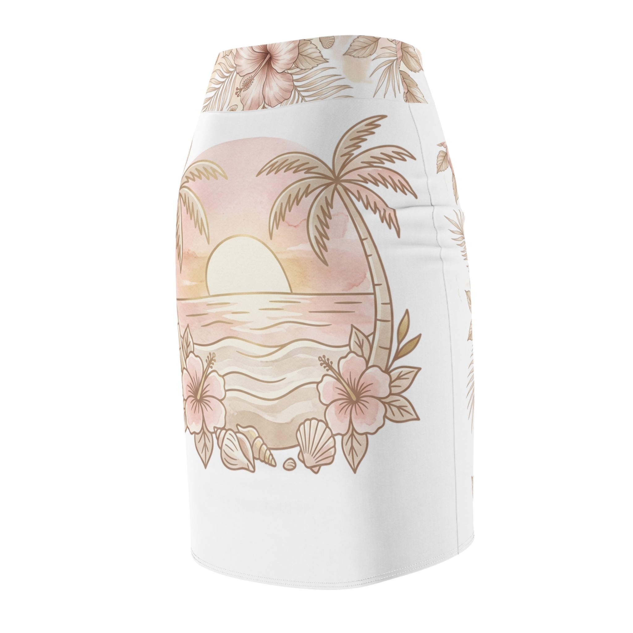 Tropical Floral Pencil Skirt — Sunset Beach Hibiscus Print