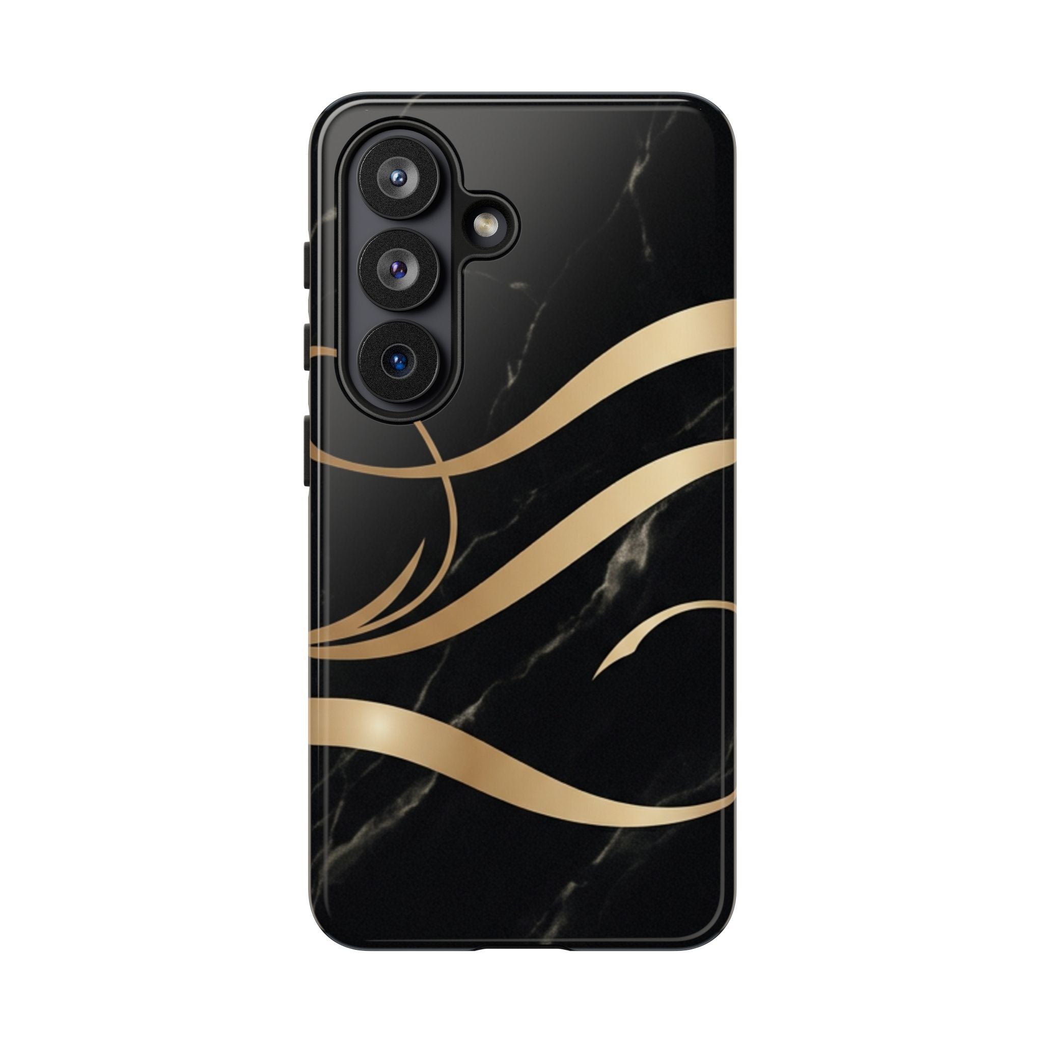 Black Marble Phone Case with Gold Swirl — Elegant Protective Tough Case