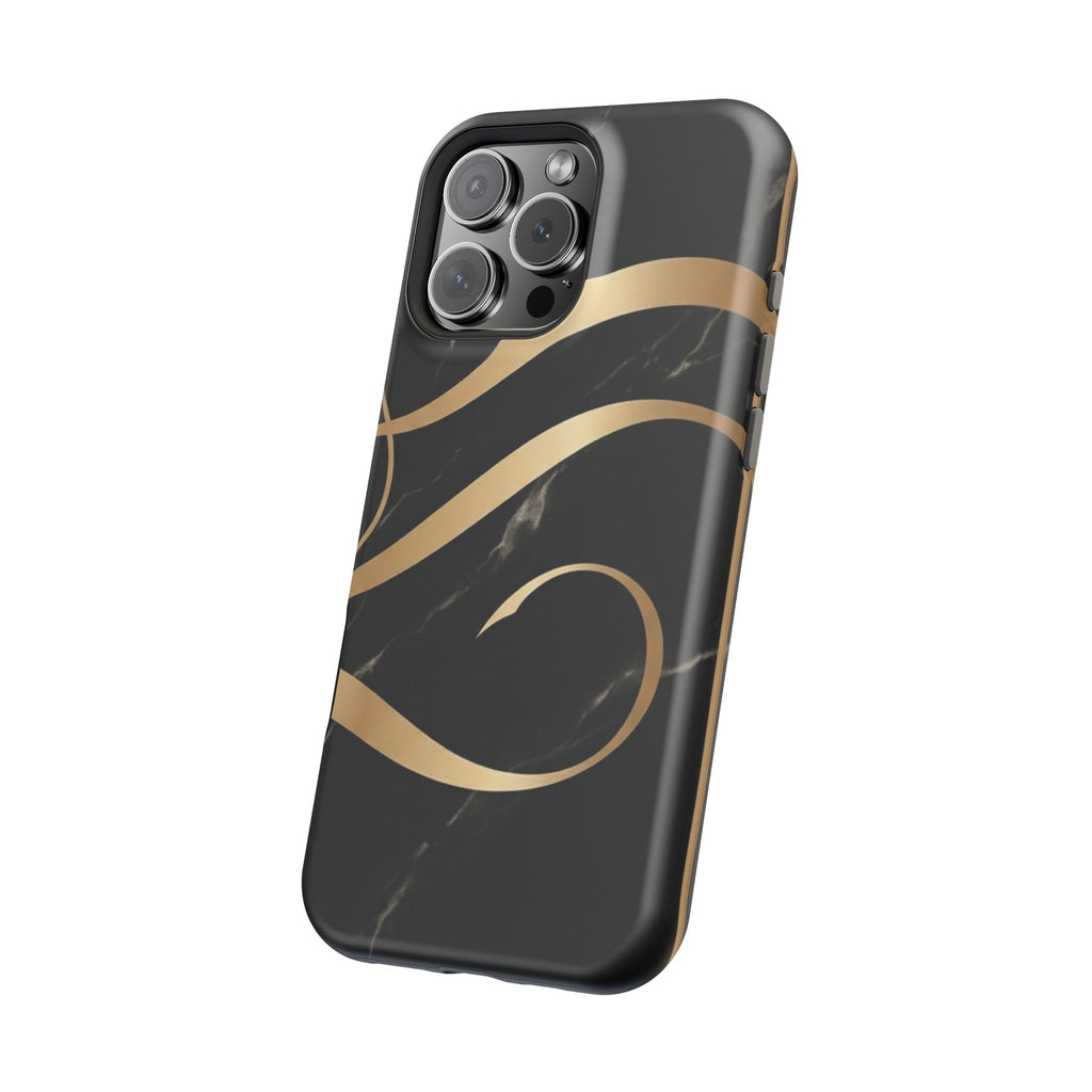 Magnetic Impact-Resistant Phone Case — Black Marble with Gold Swirl