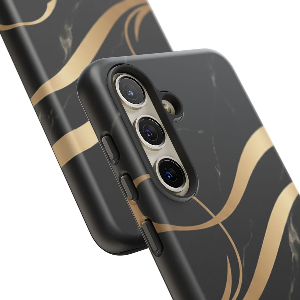 Black Marble Phone Case with Gold Swirl — Elegant Protective Tough Case