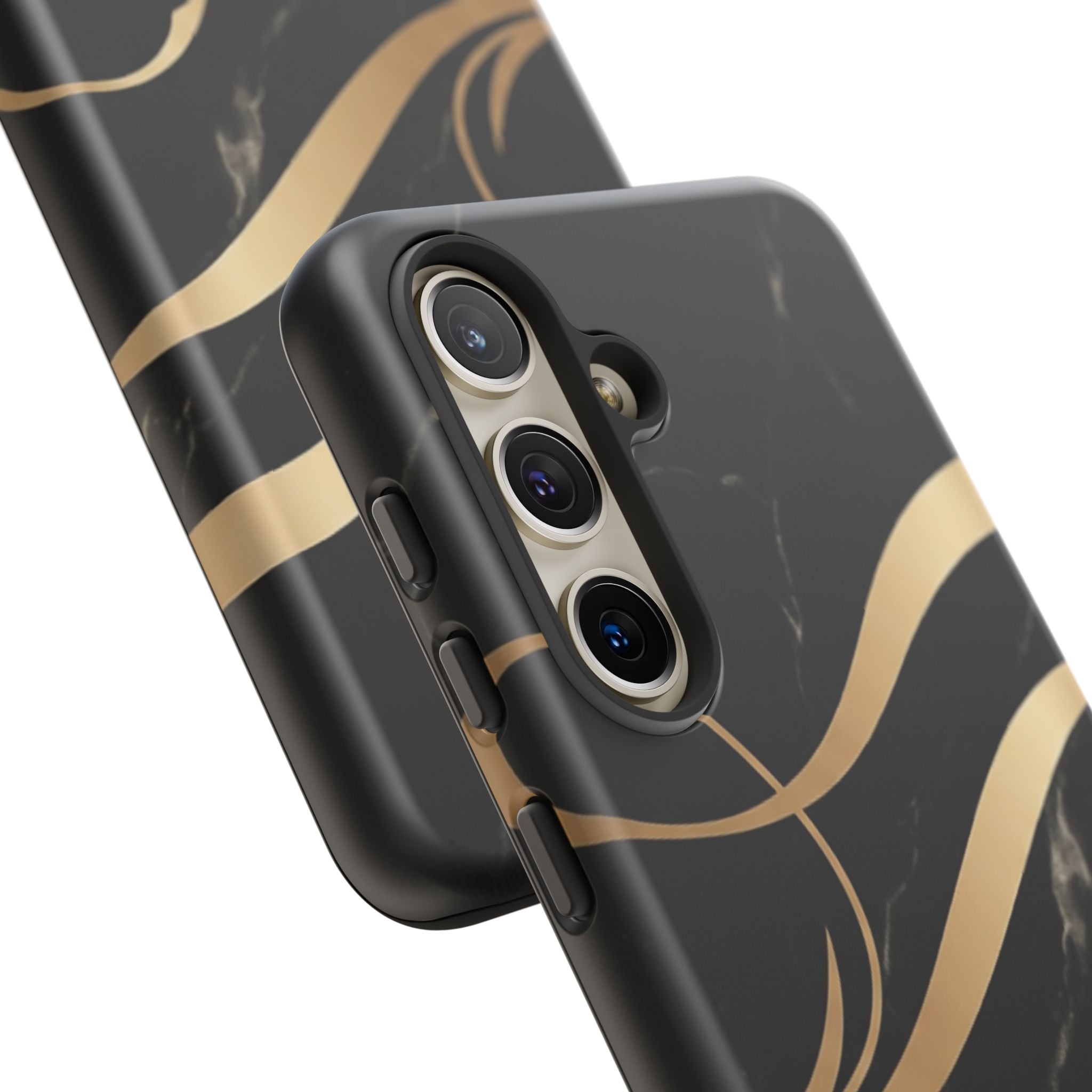Black Marble Phone Case with Gold Swirl — Elegant Protective Tough Case