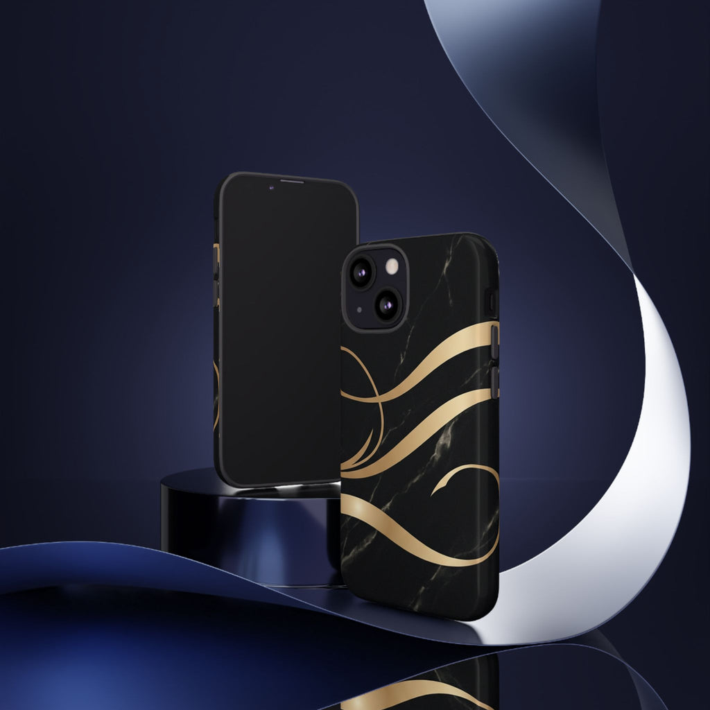 Black Marble Phone Case with Gold Swirl — Elegant Protective Tough Case