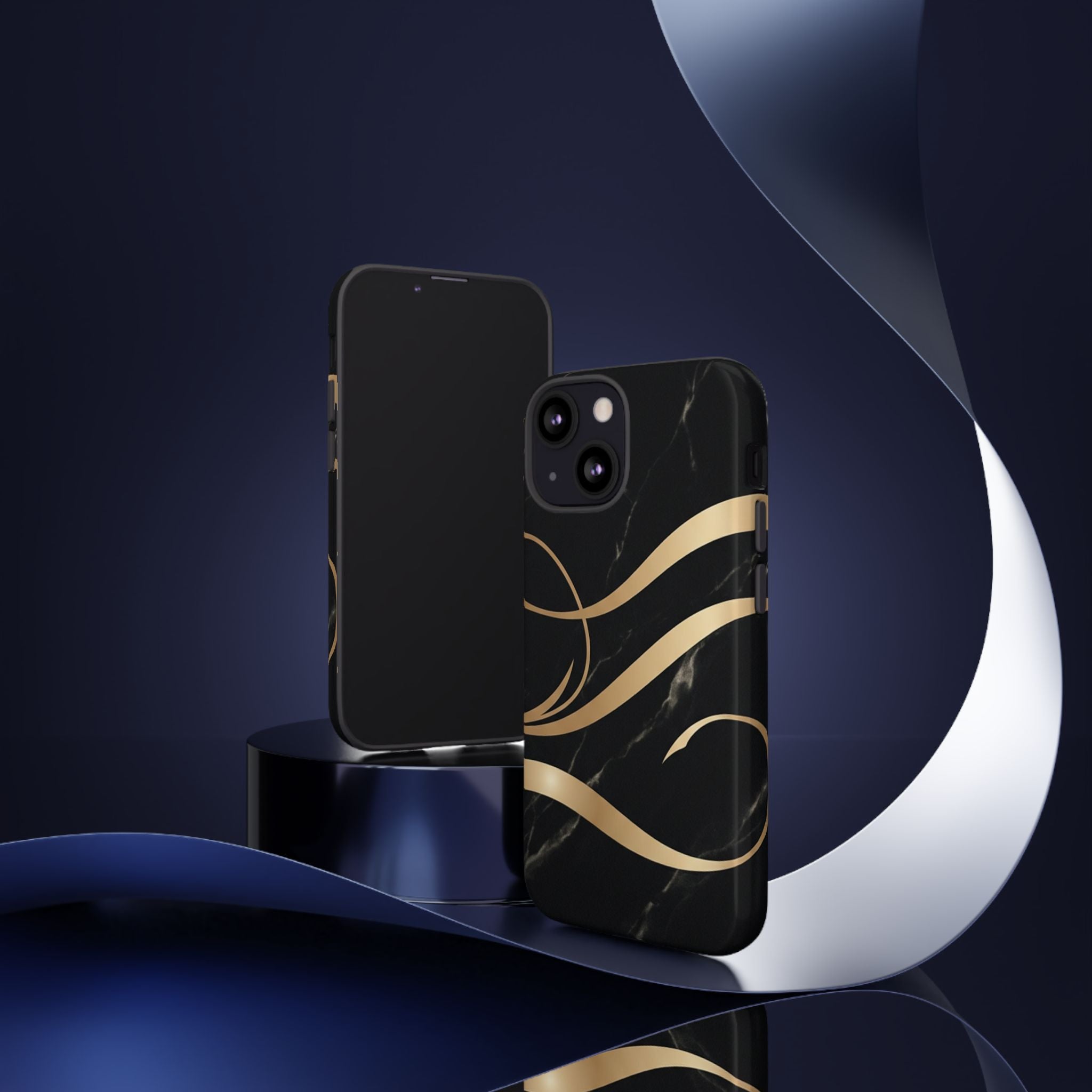 Black Marble Phone Case with Gold Swirl — Elegant Protective Tough Case