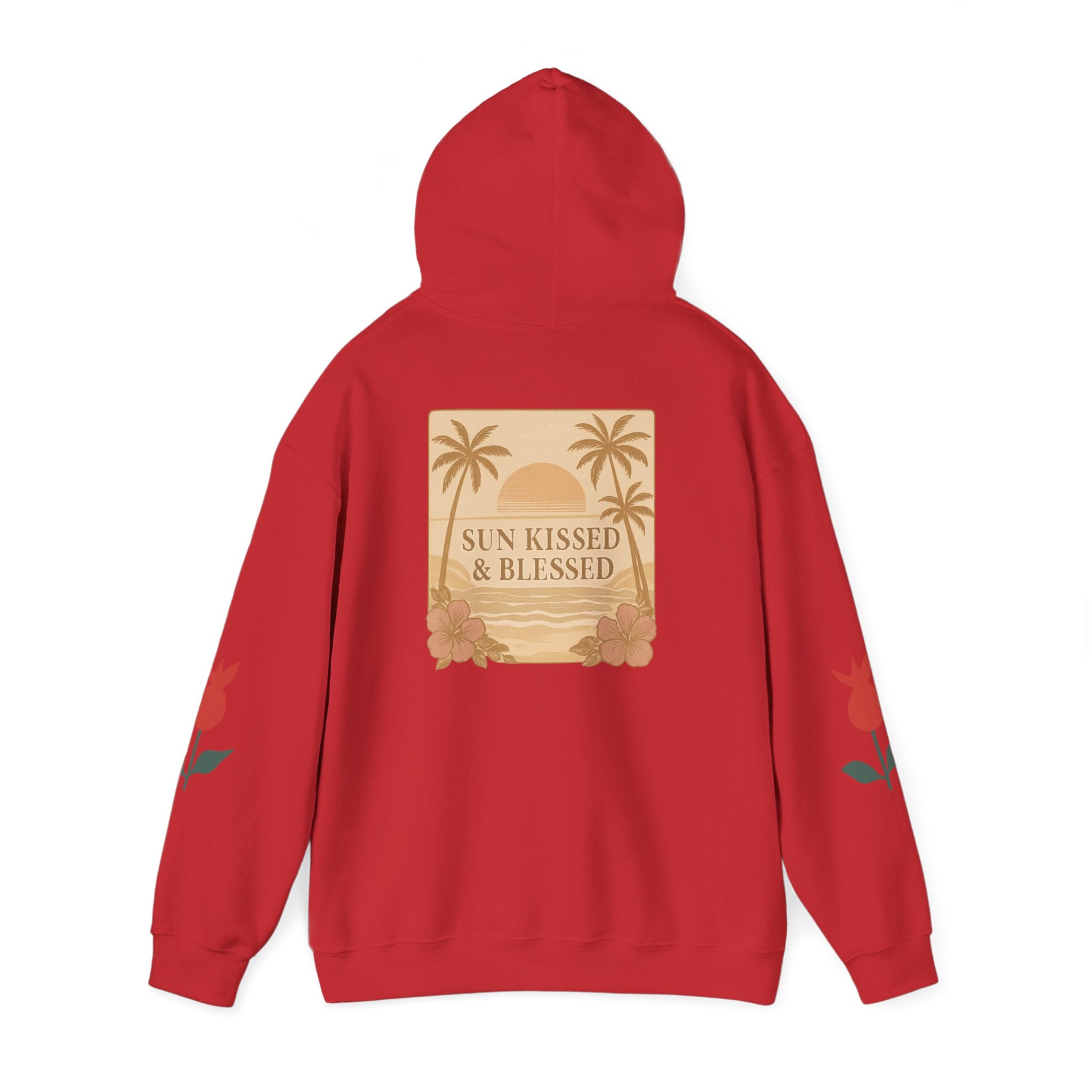 Coastal Soul Hoodie — 'Sun Kissed & Blessed' Tropical Palm Graphic Hooded Sweatshirt