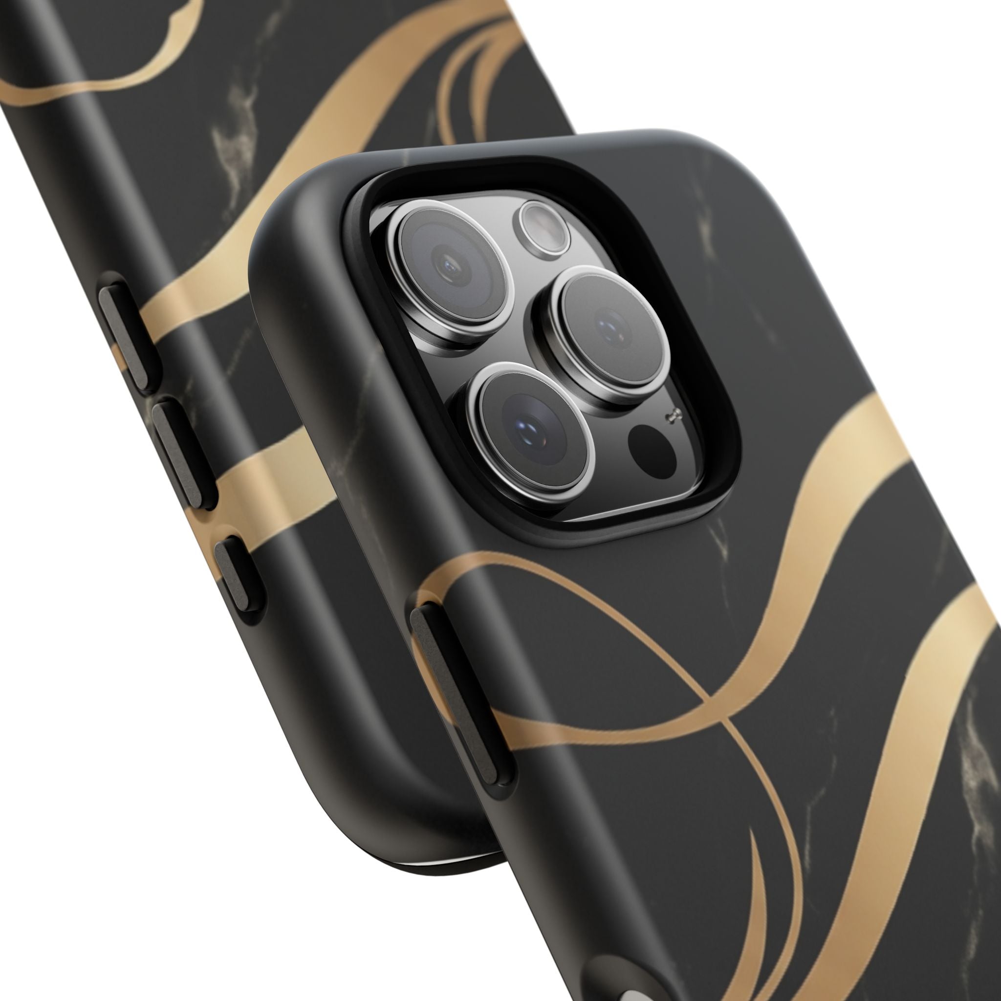 Black Marble Phone Case with Gold Swirl — Elegant Protective Tough Case