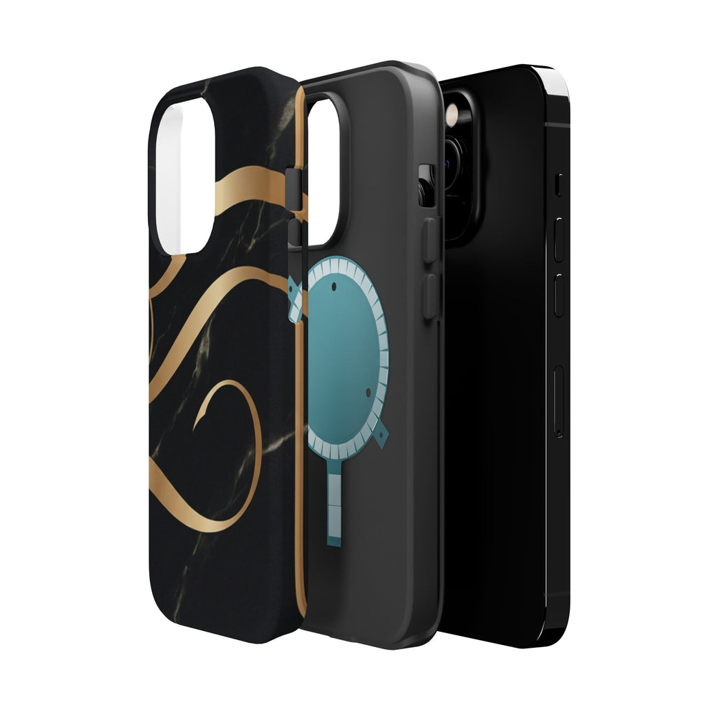 Magnetic Impact-Resistant Phone Case — Black Marble with Gold Swirl