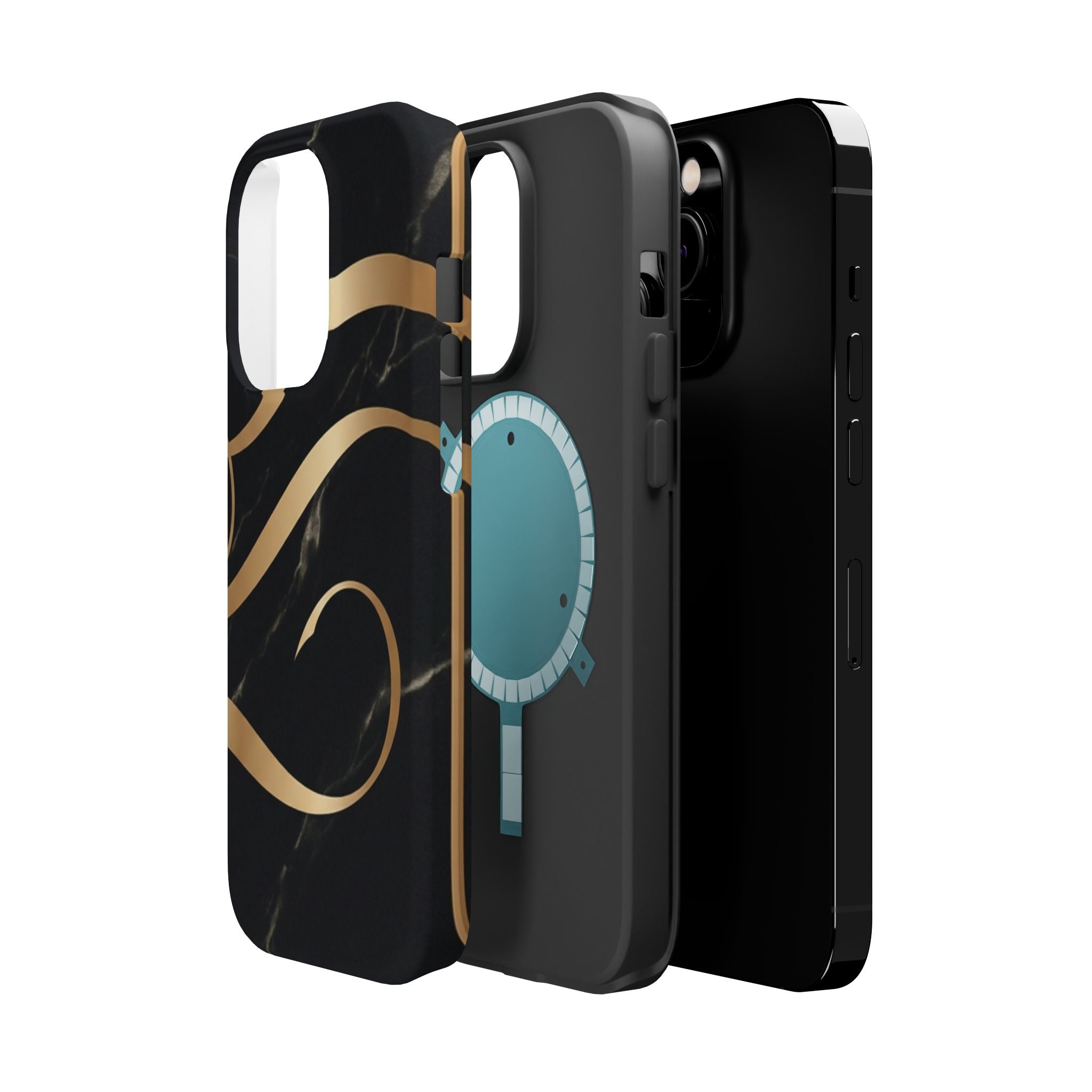 Magnetic Impact-Resistant Phone Case — Black Marble with Gold Swirl