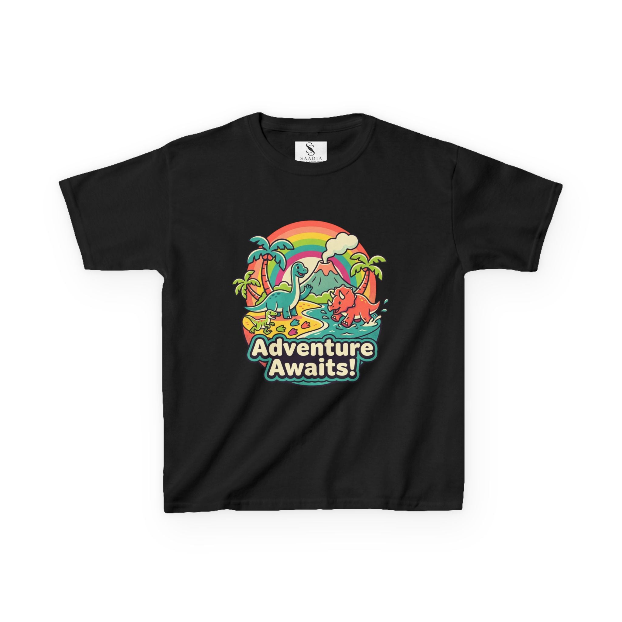 Kids Tee — "Adventure Awaits!" Dino Beach Graphic