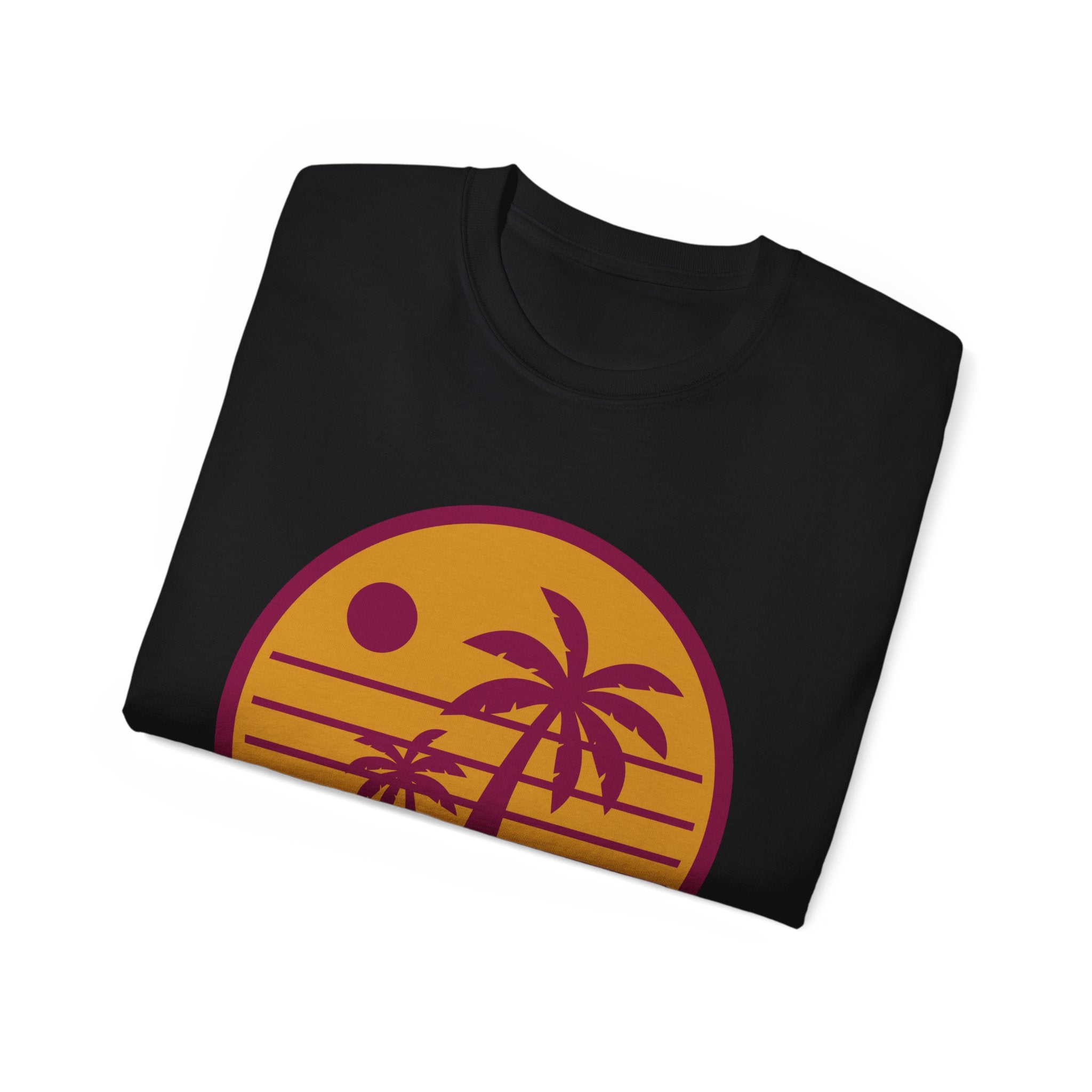 T-Shirt — Retro Palm Sunset Surf Tee ("Salt Air, Soft Hearts")