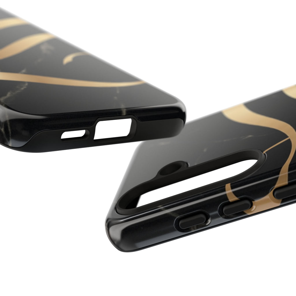 Black Marble Phone Case with Gold Swirl — Elegant Protective Tough Case