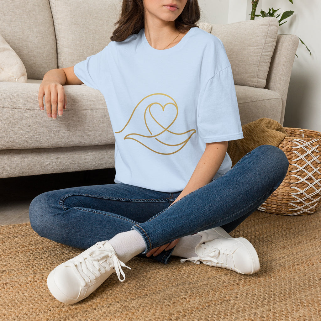 T-Shirt — Minimal Gold Wave Heart Graphic Tee | Beachy, Romantic Casual Top