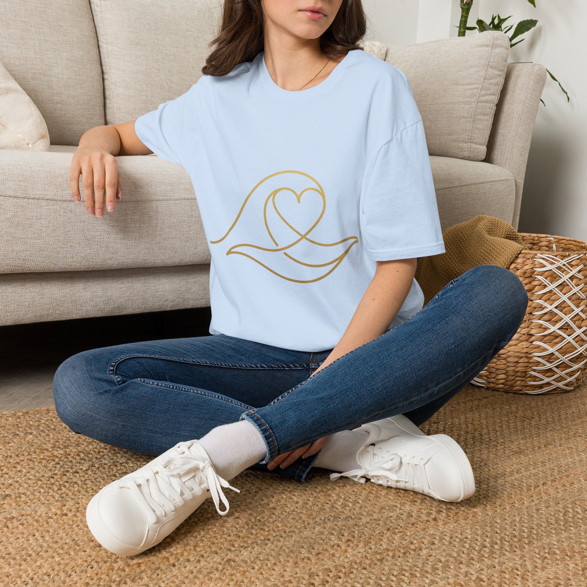 T-Shirt — Minimal Gold Wave Heart Graphic Tee | Beachy, Romantic Casual Top