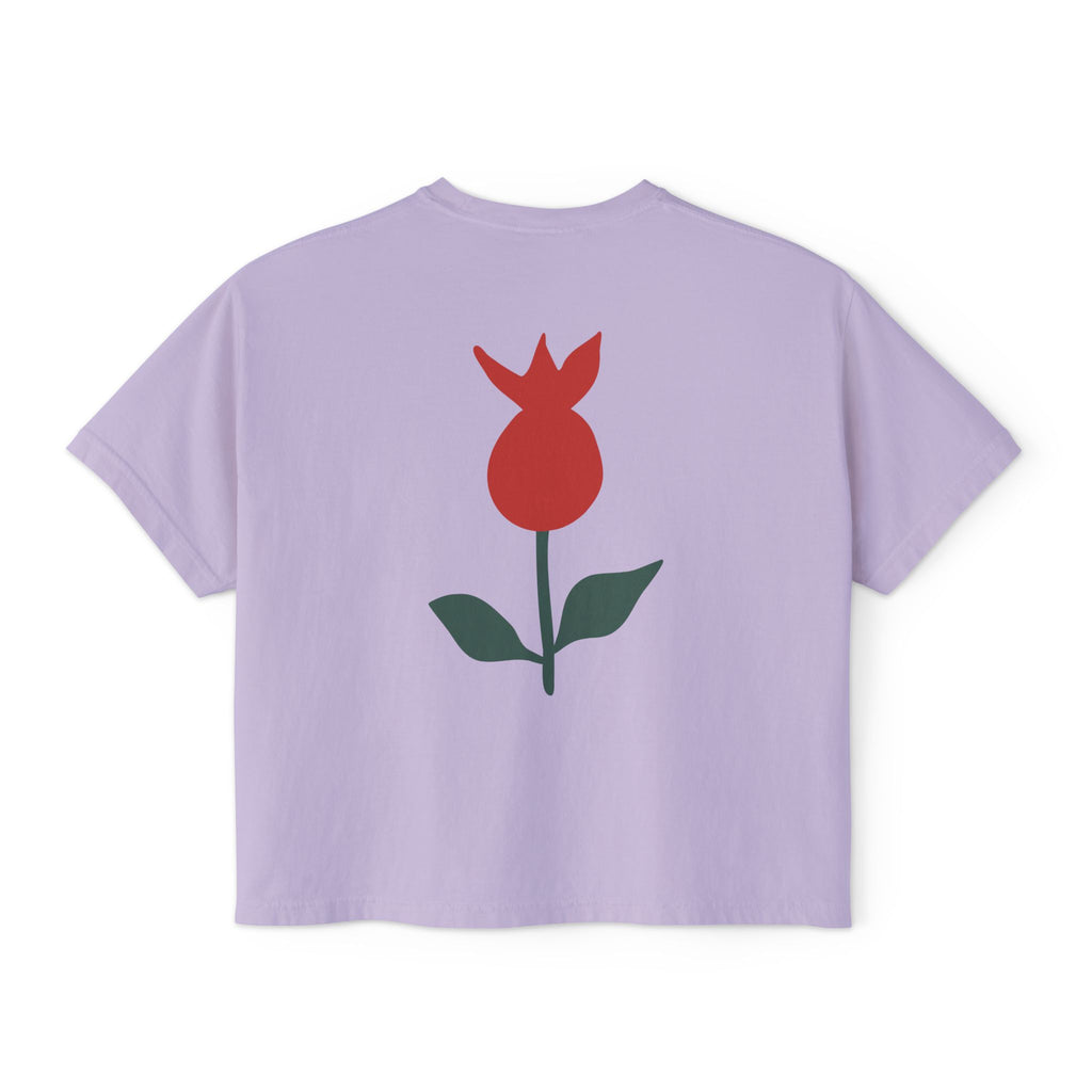 Be Mine Heart Script Boxy Tee — Valentine Rose Graphic Top