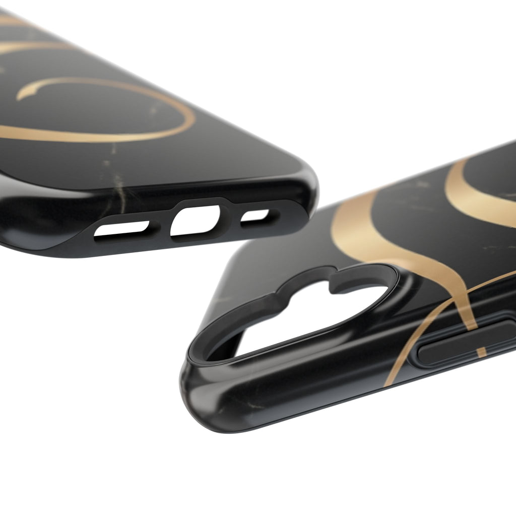 Magnetic Impact-Resistant Phone Case — Black Marble with Gold Swirl